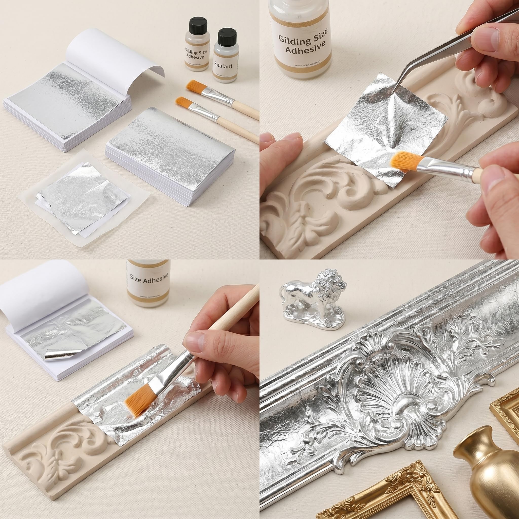 100 Hojas de Plata de imitación para Manualidades, 8.5 x 8 cm, Pan de Plata Flexible, Ideal para Pintura, decoración, Muebles, uñas y proyectos creativos de Bricolaje