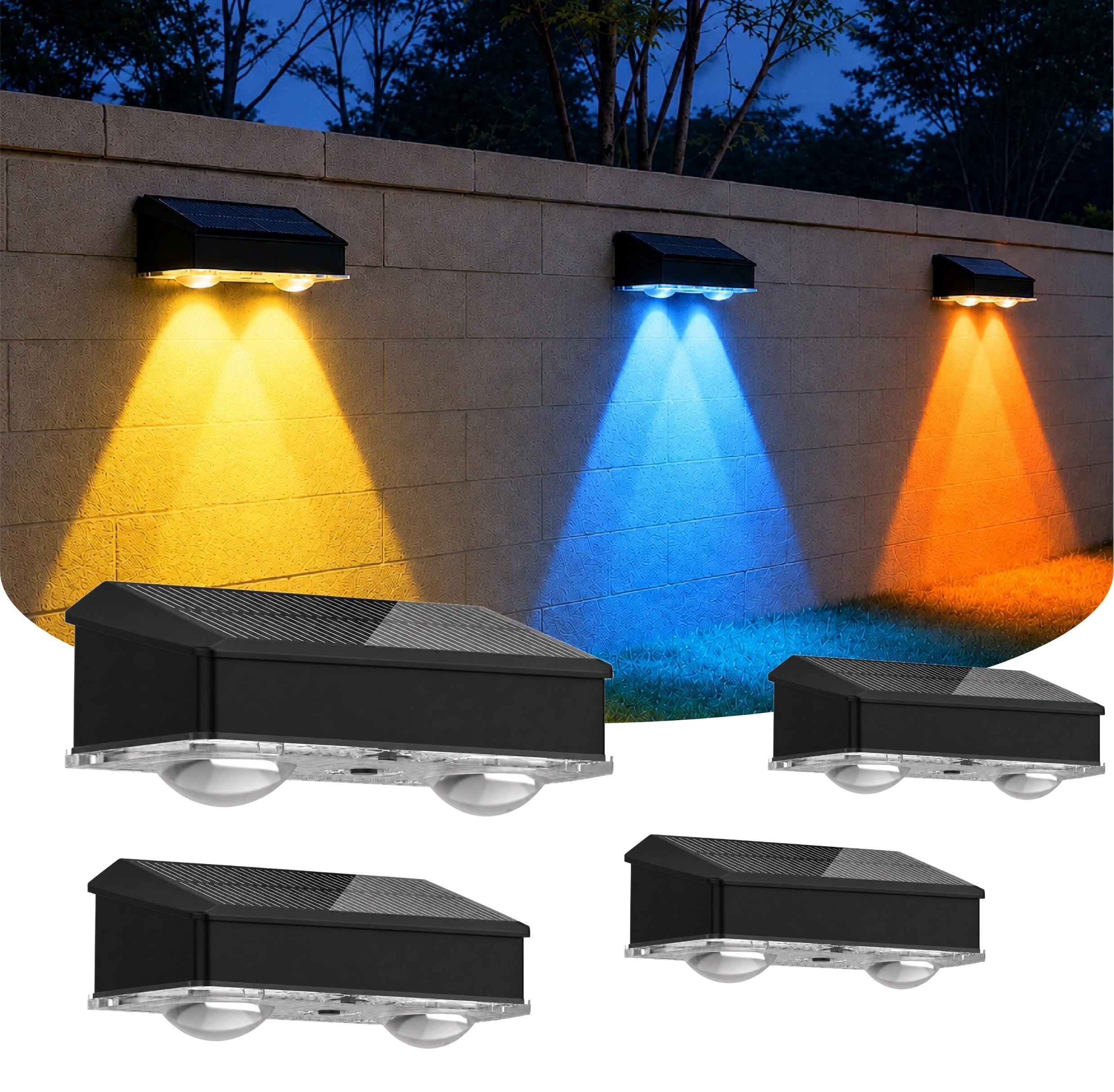 Solar Fence Lights Outdoor Garden, RGB Solar Wall Lights Outdoor Waterproof - Bright Solar Powered Garden Fence Lights 9 Color Modes for Outside Deck Patio Decking Gate Yard Decoration 4-Pack-image-14