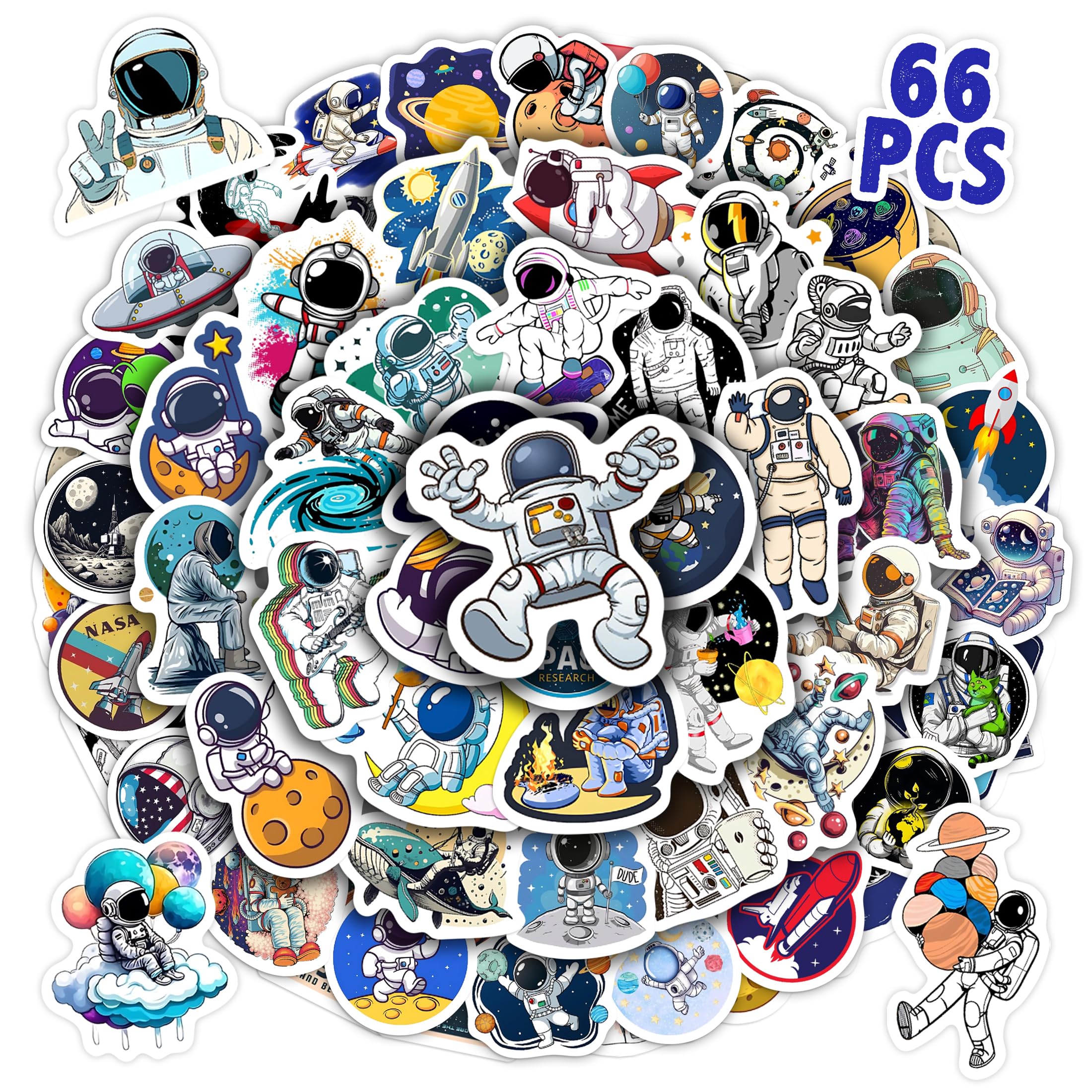 65 Pcs Cartoon Astronaut Stickers for Kids, Cool Space Water Bottle Laptop Decals, Teens Adults Astronaut Lovers Waterproof Vinyl Sticker, Phone Case