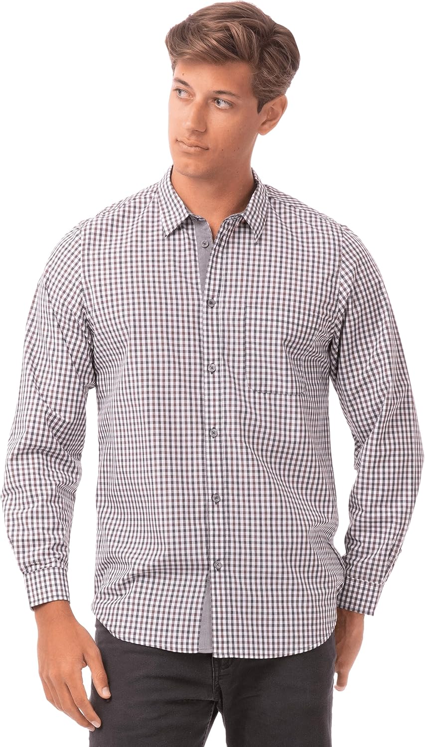 Chef Works Men's Modern Gingham Long Sleeve Dress Shirt