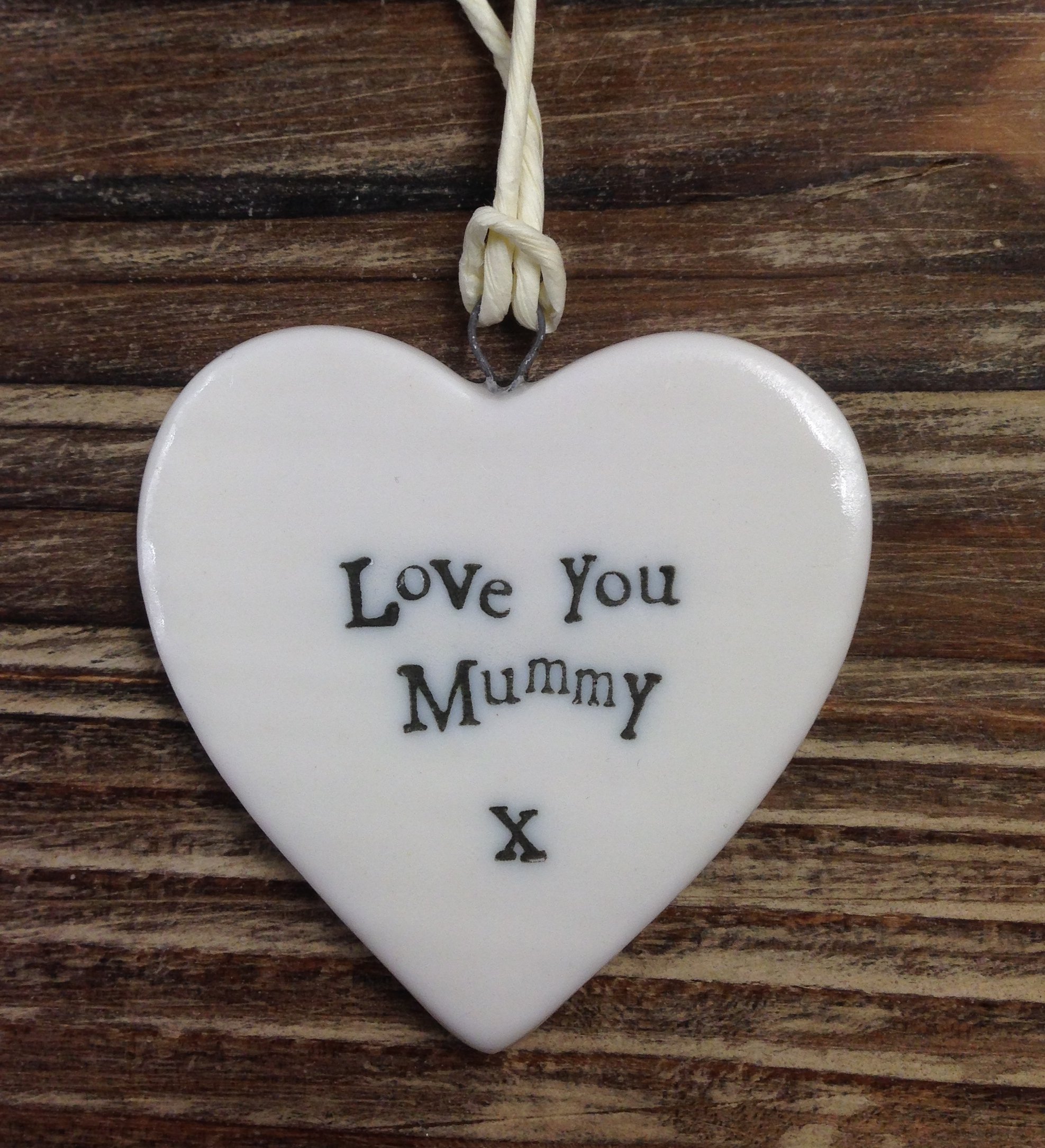East Of India White Love You Mummy Porcelain Heart