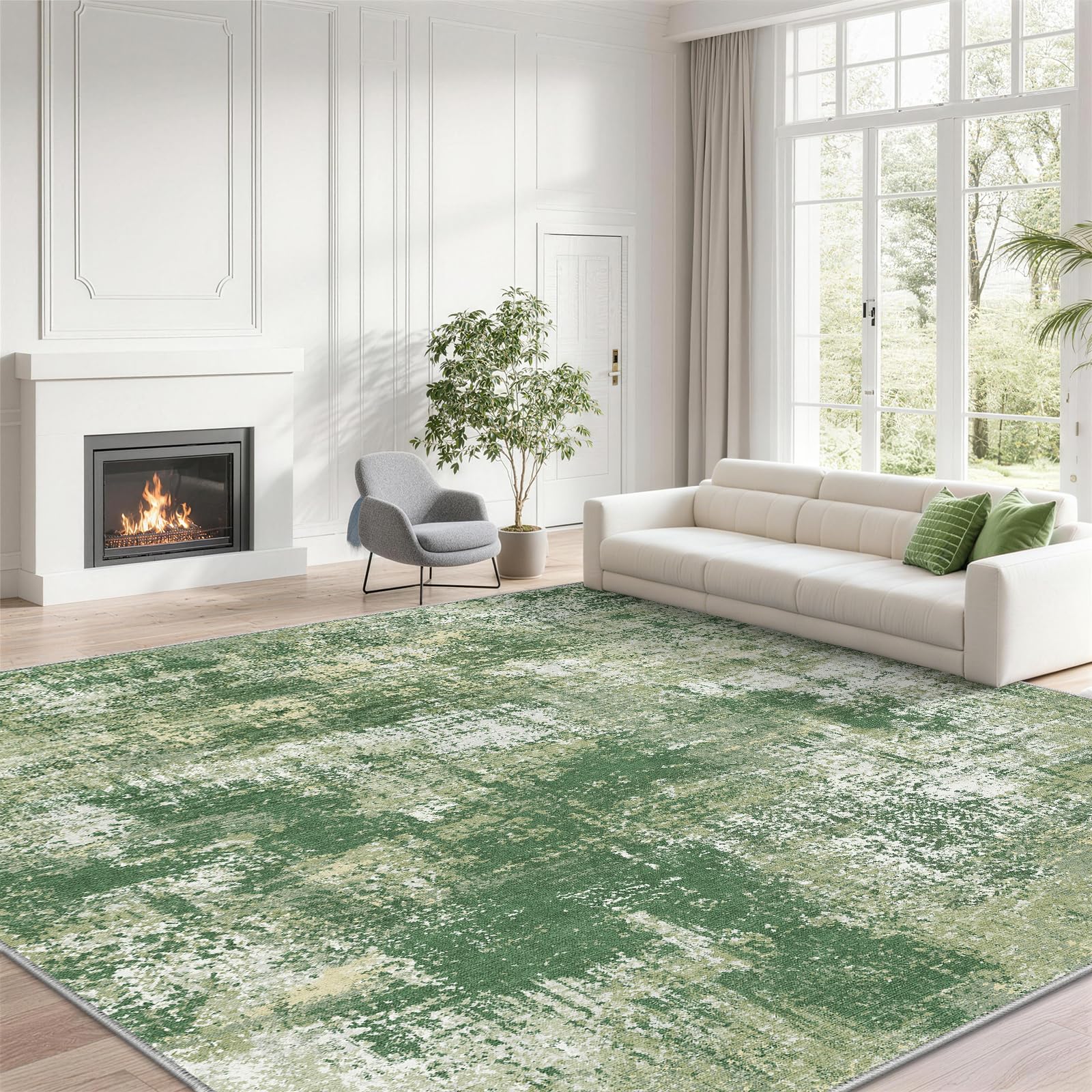 JOYARR Living Room Rug, Washable Non-Slip Low Pile 120x160cm, Green
