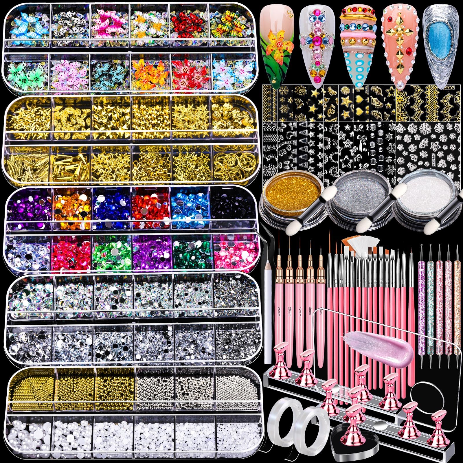 FANDAMEI Nail Art Kit, Nail Gems, Nail Charms, Nail Art Tools, Nail Stuff