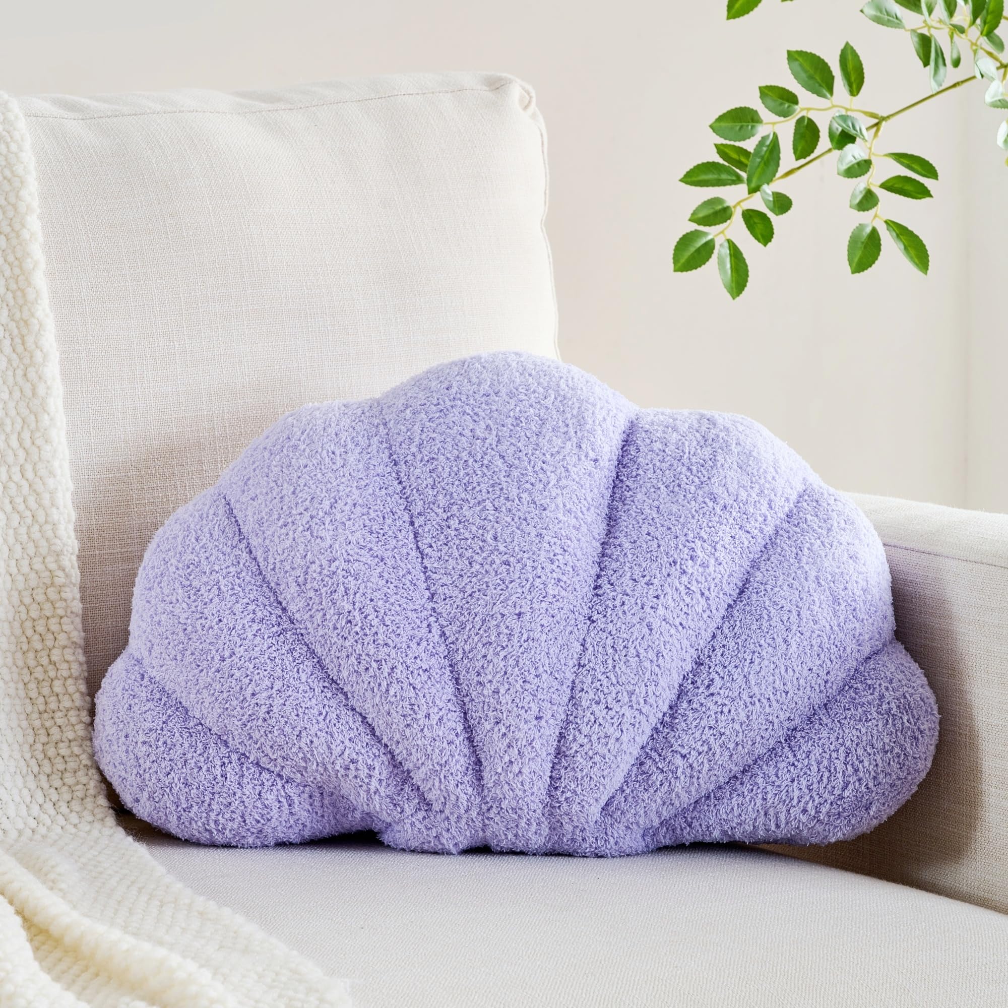 CANGHI Shell Pillow Seashell Decorative Pillow Purple Beachy Coastal Shell Shaped Throw Pillows 18x13 Inch Soft Ocean Beach