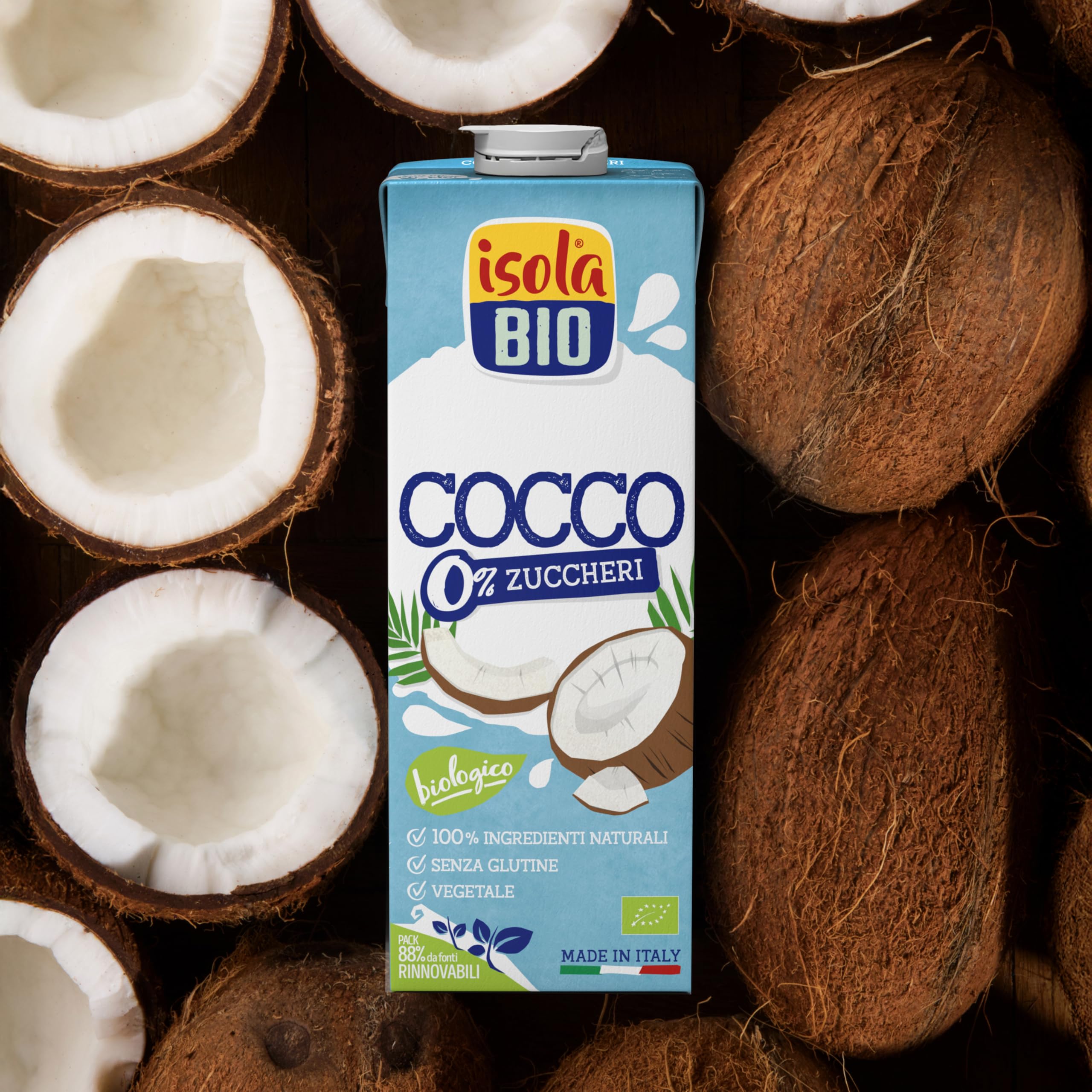 ISOLA BIO Bevanda di Cocco 0% Zuccheri, Bevanda Biologica con 100% Ingredienti Naturali, Senza Glutine, a Basso Contenuto di Sodio, per Vegetariani e Vegani, 6 Confezioni da 1 Litro