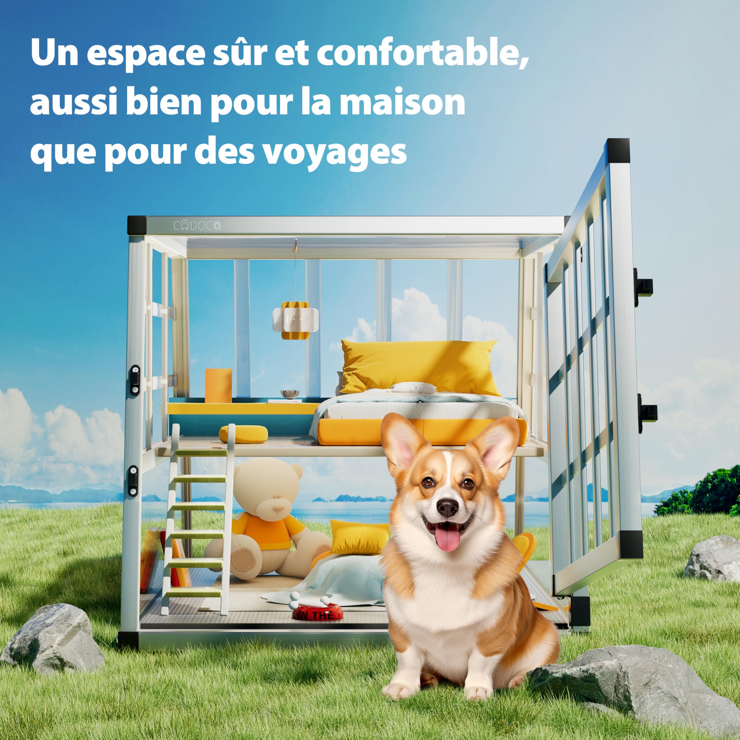 CADOCA® Cage de Transport M pour Animaux Aluminium MDF Noir Argent Caisse Chien boîte Box de Transport Voiture