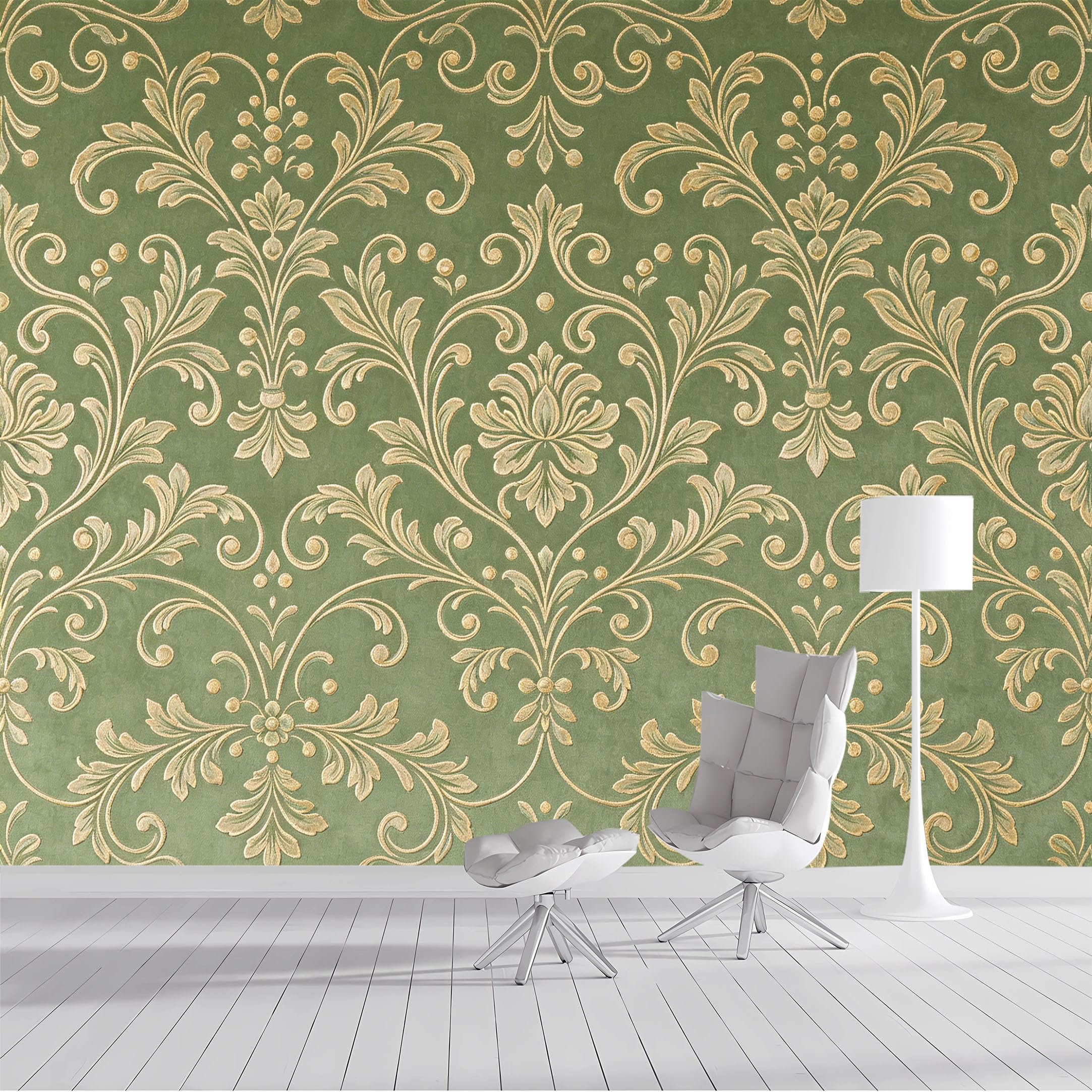 Custom Size Wall Mural Damask Scroll Baroque Floral Pattern SelfAdhesive Wall Fabric Removable Peel and Stick Wallpaper Wall Decor for Living Room Bedroom Bathroom