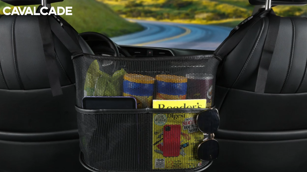 Cavalcade Car Net Pocket, Back Seat Mesh Organizer, Automotive Console Handbag Holder, Netting Pouch Storage Bag for Car, Barrier of Backseat Pet Kids, Black