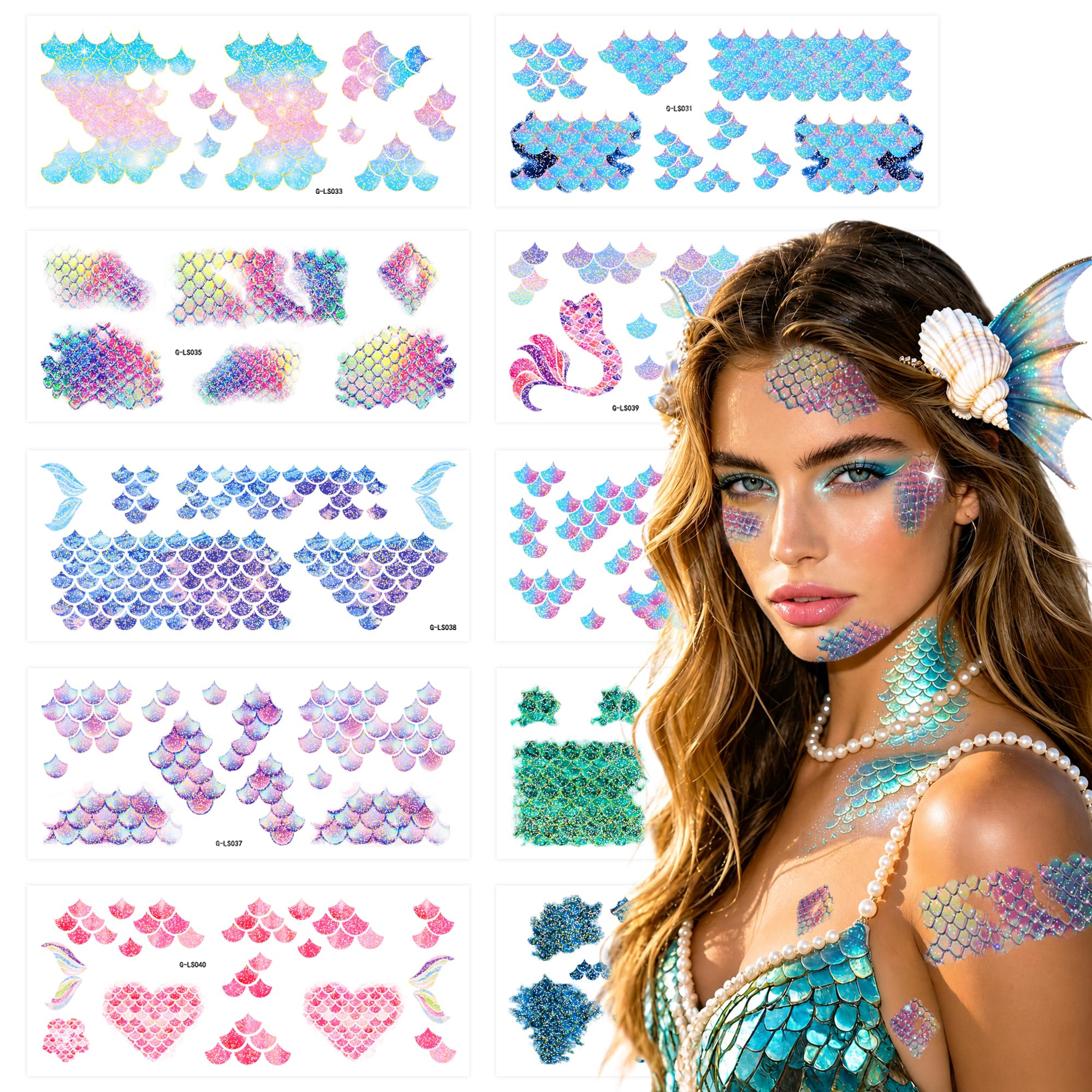 Glitter Mermaid Scale Temporary Tattoos for Kids, Mermaid Party Favors Birthday Decorations Supplies Makeup Accessories, Under the Sea Party Decorations School Rewards Gifts for Girls Adults