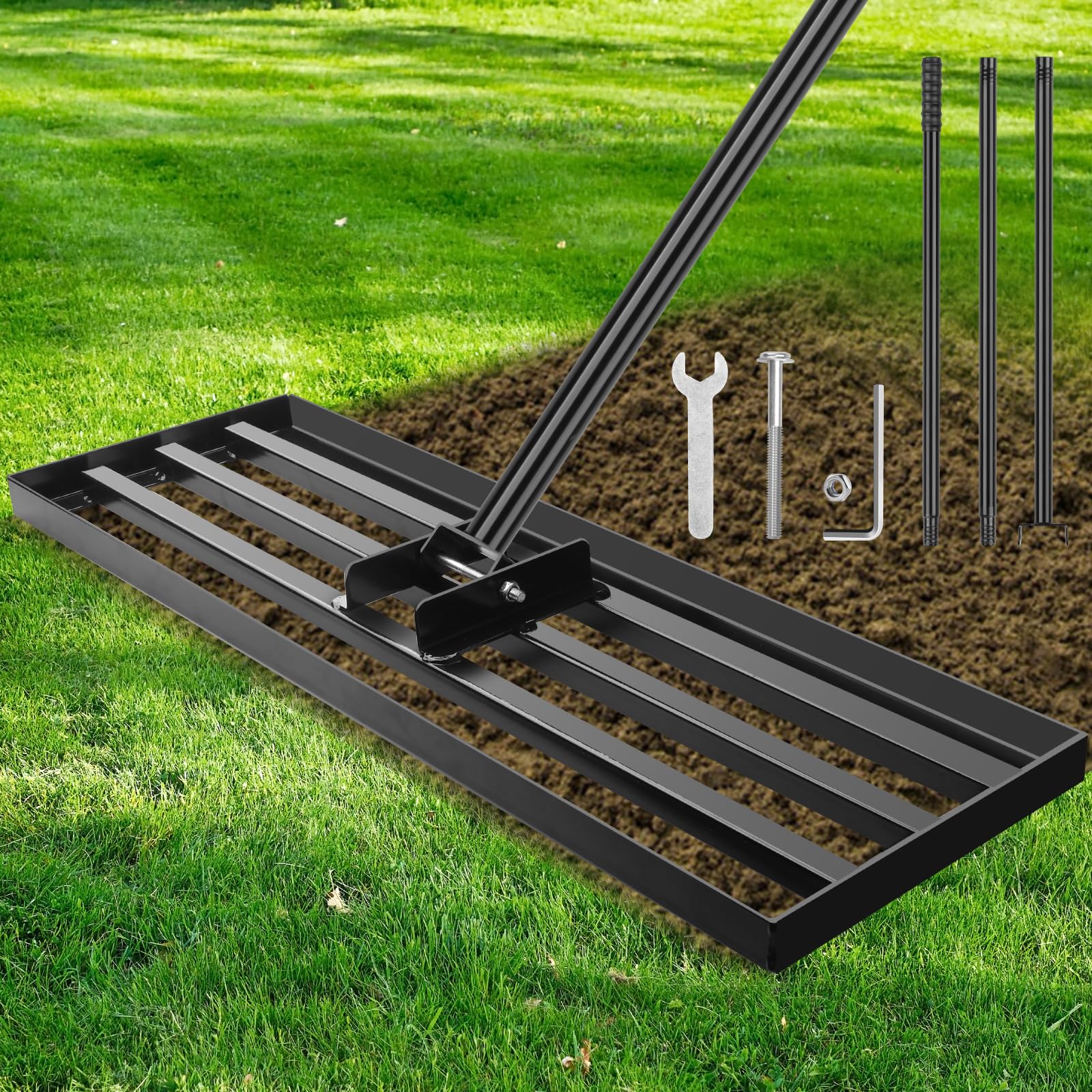 Râteau De Nivellement De Pelouse , 2,2m, 122 X 25 Cm, Outil De Nivellement  Robuste Pour Economie Defforts Poignee En Acier Inoxydable Pour Cour Jardin  Terrain De Golf Surface De 88070038 Rateau Nivellement