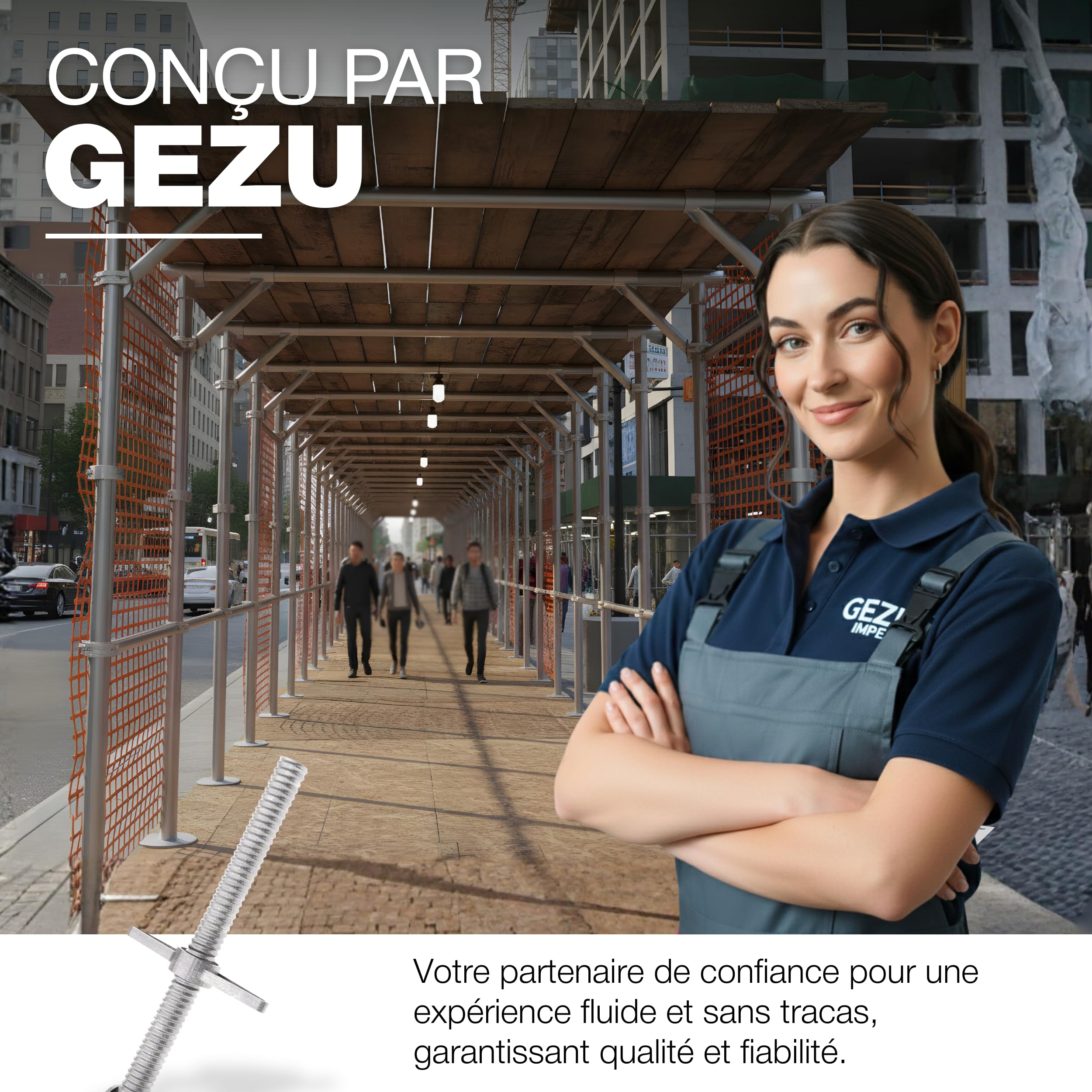 GeZu Impex Pied d'échafaudage avec Tige Filetée Ø 38 x 500 mm Lot de 4 | Galvanoplastie plaques de pieds réglables
