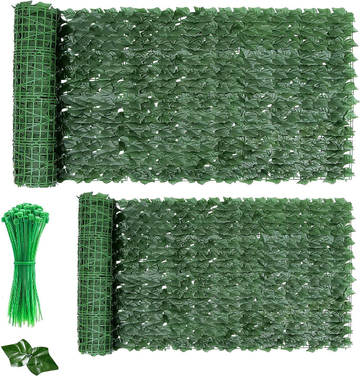 FUOBECIE Sichtschutz Balkon, 1M x 3M Künstlicher Efeu Sichtschutzzaun, Künstliche Efeu Hecke Sichtschutz, Erweiterbarer Künstlicher Heckenzaun und Künstlicher Efeu, Balkon Sichtschutz