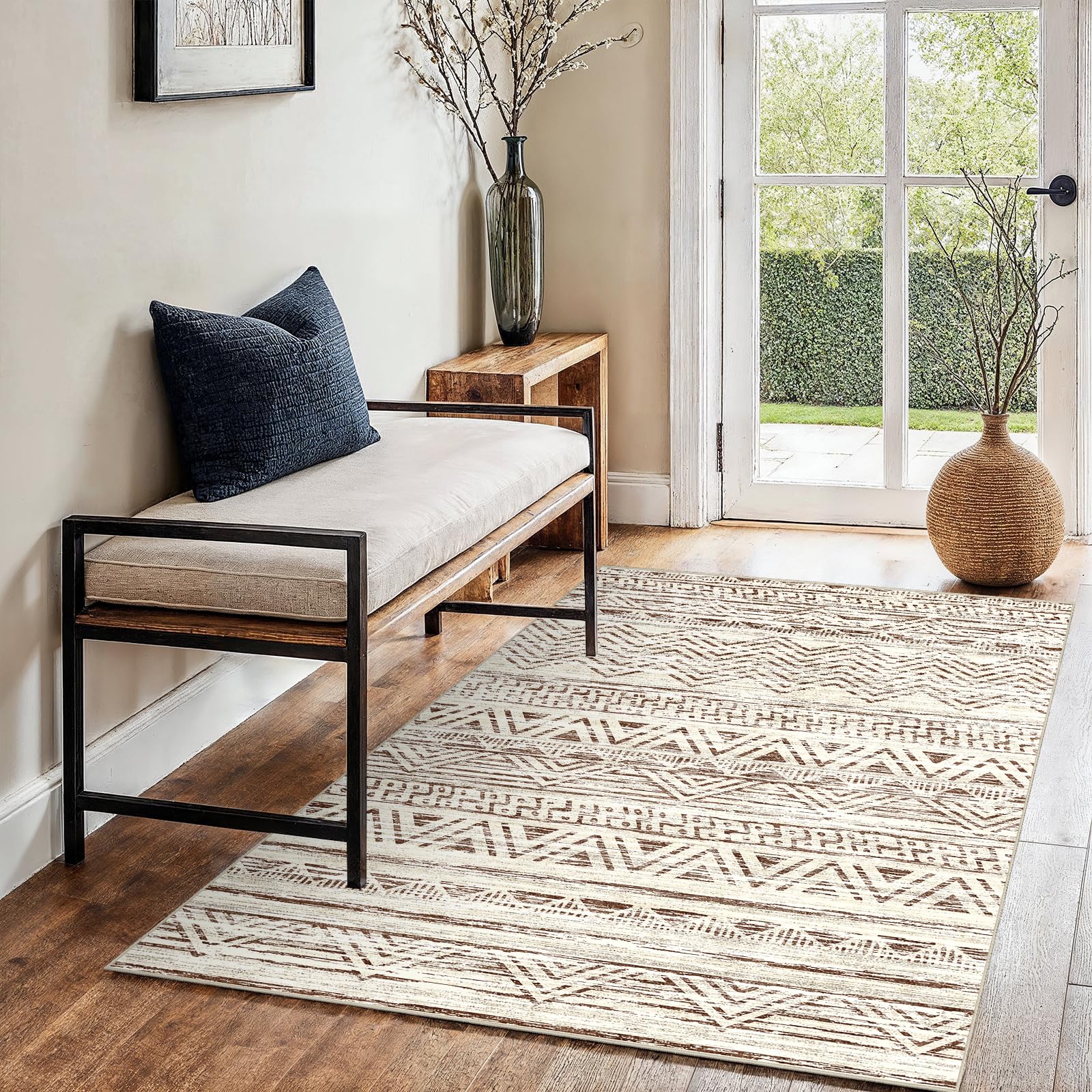 3x4 Area Rug Washable Moroccan (Beige)