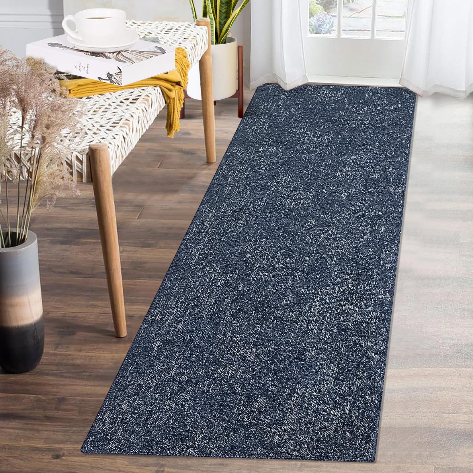 ZacooRunner Rug 2x6 Navy Blue Rug Solid Washable Rugs Runners for Hallways Non Slip Kitchen Mat with Rubber Backing Indoor Mats for Front Door Entry Bedroom Laundry Living Room