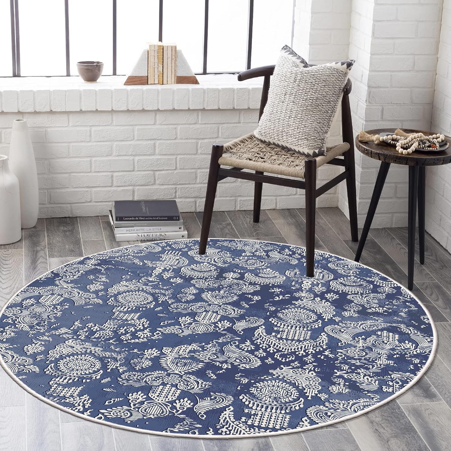 Machine Washable Round Rug, 100 cm Non Slip, Non Shedding