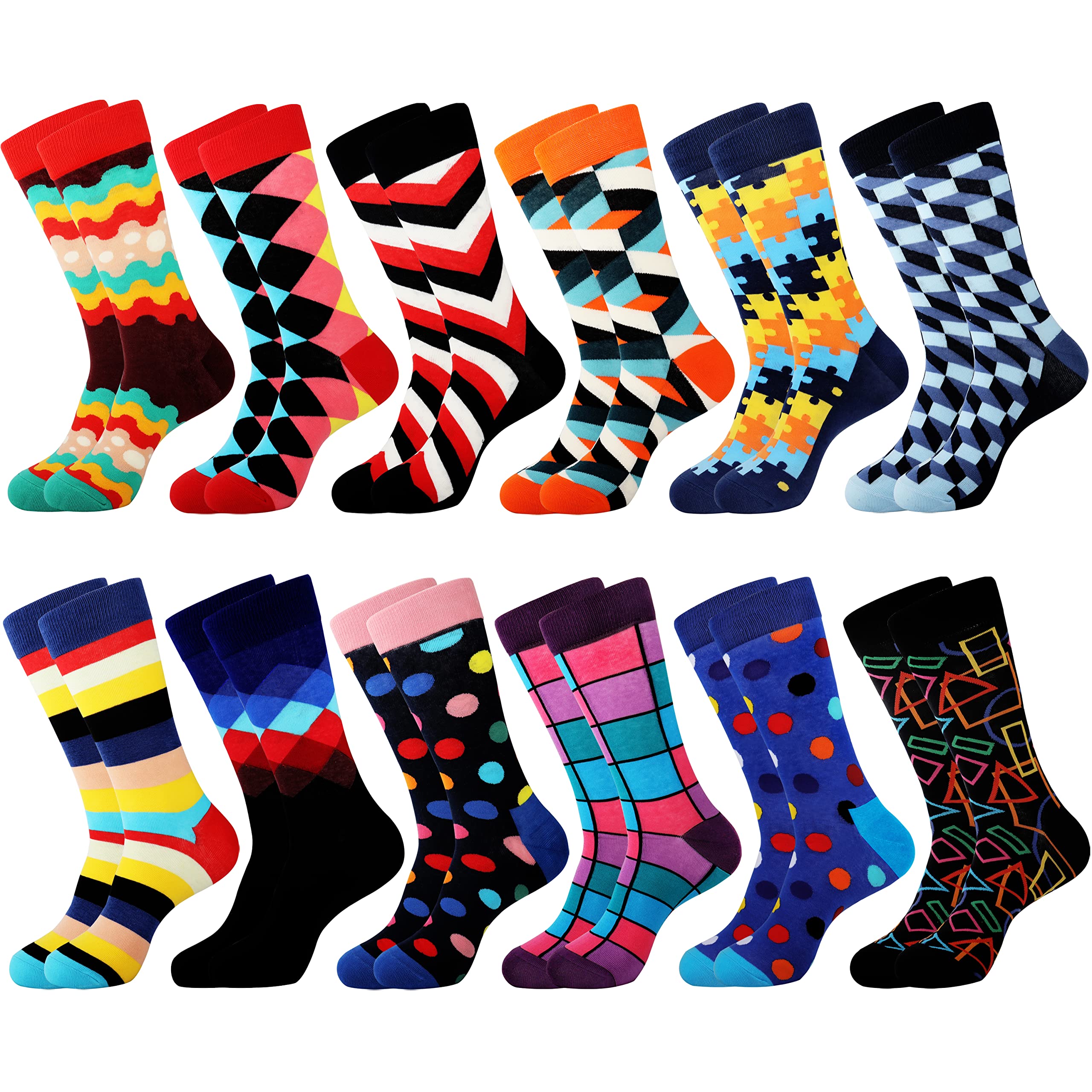 Jeasona5/12 Pairs Mens Socks Multipack Colourful Funky Dress Cotton Cool Funny