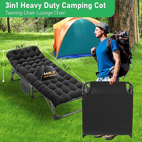 Miniatura 10 de ABORON Marco de cama portátil de camping de 4 engranajes con colchón cuna plegable de emergencia para dormir cama escondida de invitados cates