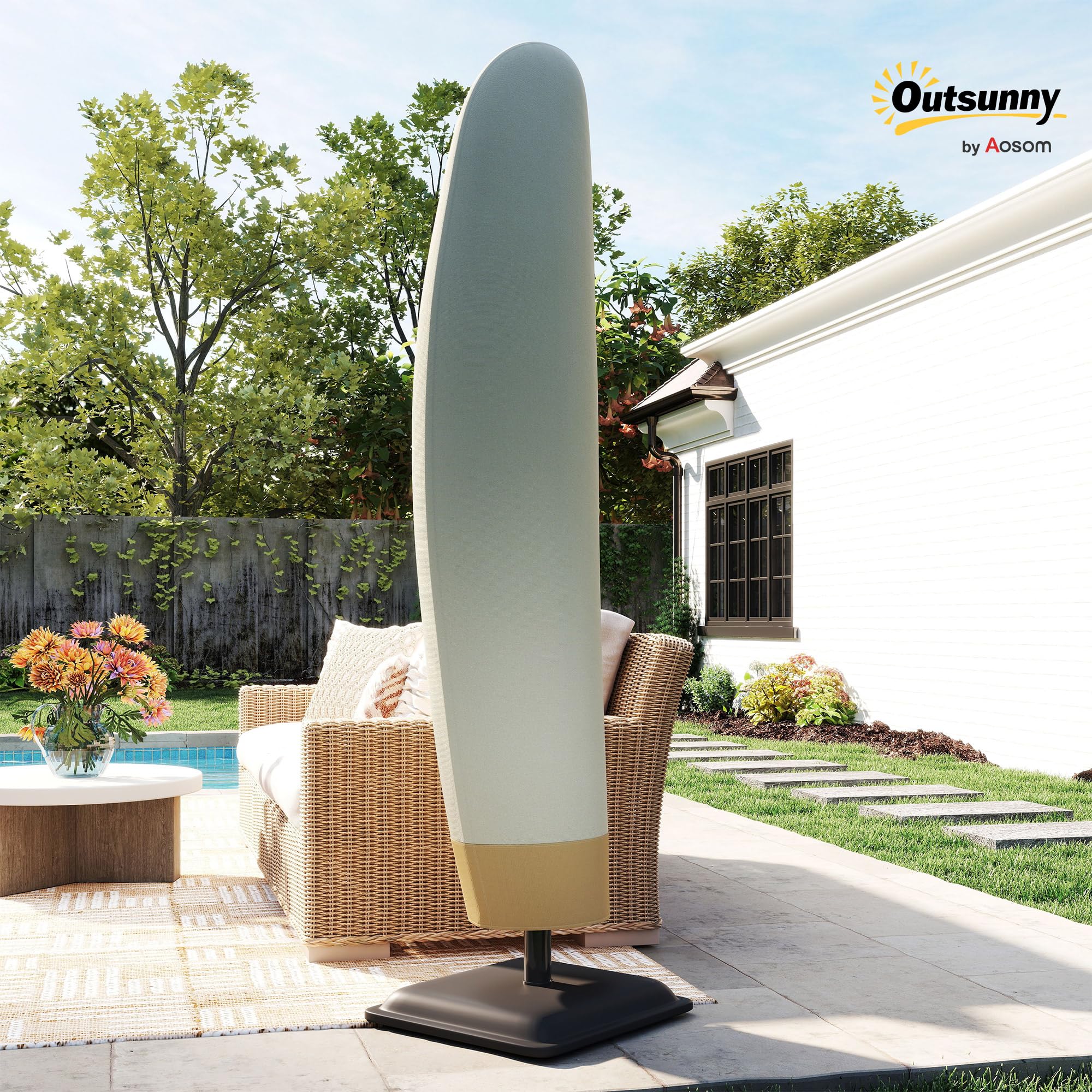 Outsunny Funda para Sombrilla de Jardín Funda para Parasol Impermeable Tela Oxford 600D Cubierta de Parasol con Cremallera para Jardín Exterior Ø56x220 cm Beige