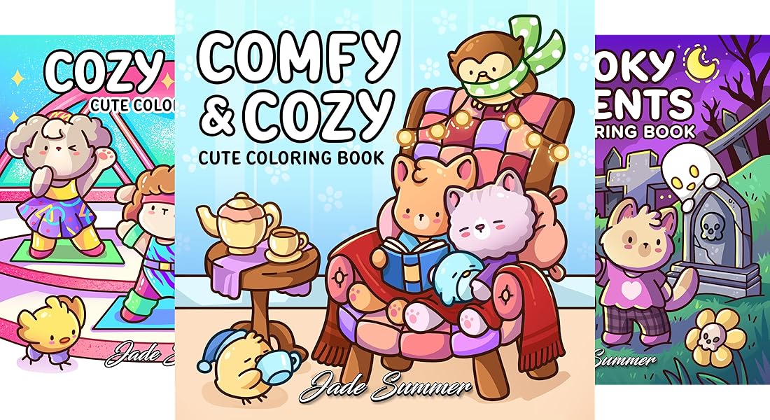 Cozy Coloring Books collection by Jade Summer and Candice Janney with vibrant illustrations