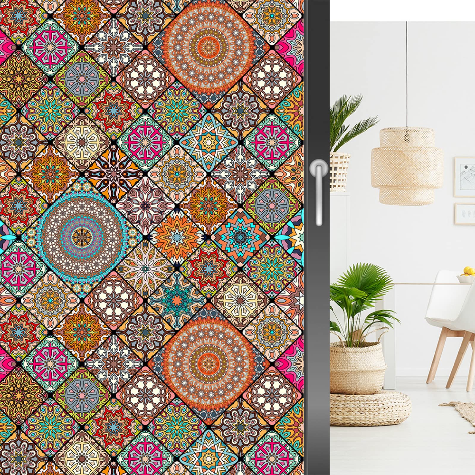 Selbsthaftend blickdicht sichtschutz folie,Statische 3D-Buntglas fensterfolie,orange retro ,Statisch haftend anti-UV zum dekorieren von küche, wohnzimmer, esszimmer usw 75x200cm