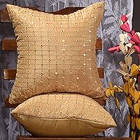 Vista 2 de Juego de 2 almohadas decorativas amarillas de 18 x 18 pulgadas, fundas de almohada decorativas Art Deco, fundas de almohada amarillas para sala