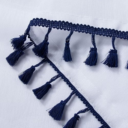 Miniatura 6 de LUSHLEAF Cortinas transparentes con borlas para sala de estar, 52 x 72 pulgadas de largo, azul marino, panel de cortina de privacidad y filtrado de