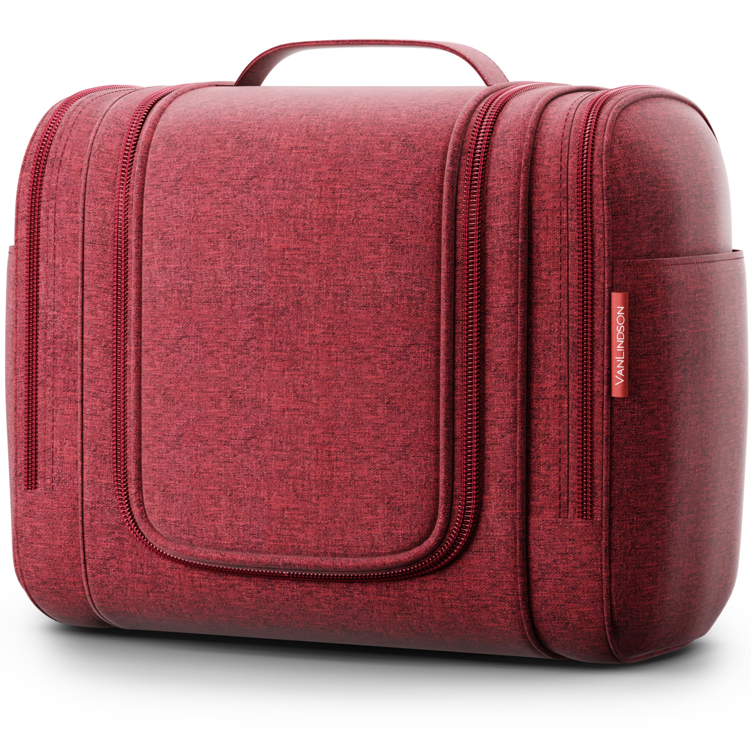 VanLindson Neceser XXL para Viaje [9 litros de Espacio, Diseño 2024] - Neceser Mujer y Hombre Colgante, Bolsa de Aseo Ideal para Maquillaje y Organización (Rojo)