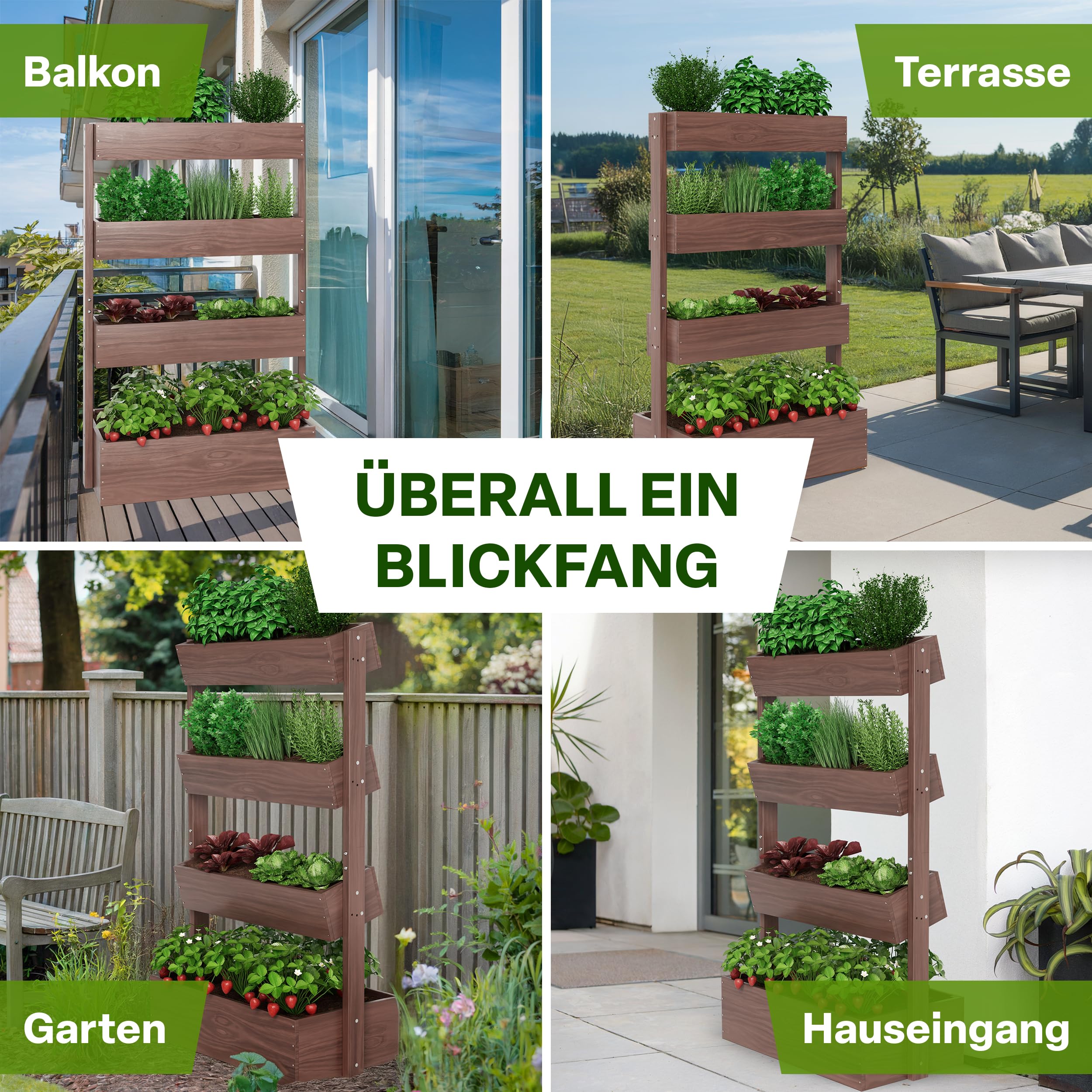 TTL GARDEN Vertikalbeet Verona 140x85x45cm 4 Etagen aus Tannenholz braun | - Vertikal Hochbeet & Kräuterhochbeet mit 4 Etagen & Folie wetterfest - Blumenkasten Kräutertreppe für Balkon Garten Terrasse