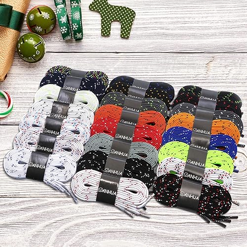 Miniatura 8 de DANHUA - Cordones de zapato plano multicolor con punto de sarga grueso y encaje, 2 pares