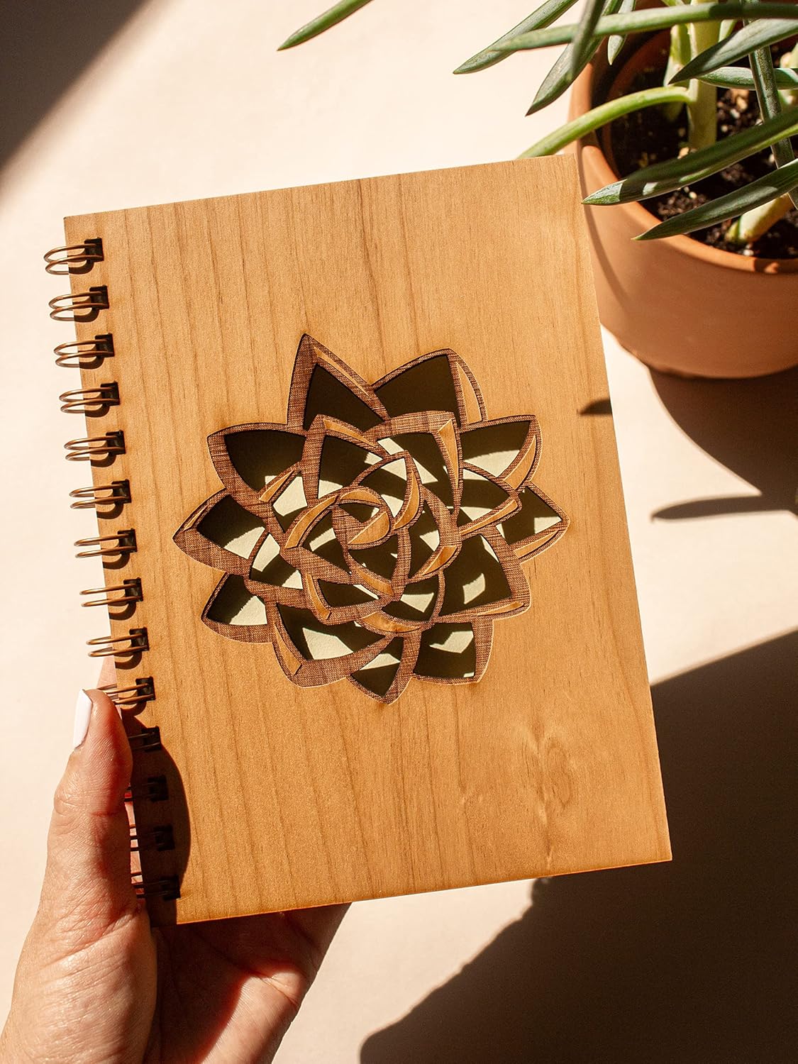 Succulent Wood Blank Nature Journal [Hardcover Spiral Garden Notebook for Mom, Women, Gratitude, Travel, Prayer, Writing, Food, Fitness, Workout, Art, Mindfulness, Wellness, Yoga, Made in the USA]