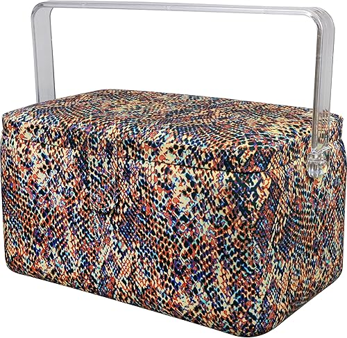 Miniatura 5 de SINGER Cesta de aparejos grande de alta calidad, estampado de serpiente multicolor con kit de costura de viaje de emergencia y bolsa con cremallera