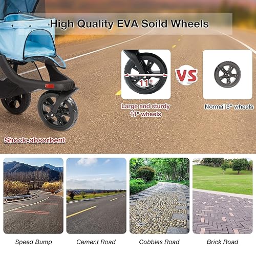 Miniatura 3 de LUCKYERMORE Cochecito para mascotas con ruedas súper grandes y cesta de almacenamiento, cochecito plegable con malla transpirable