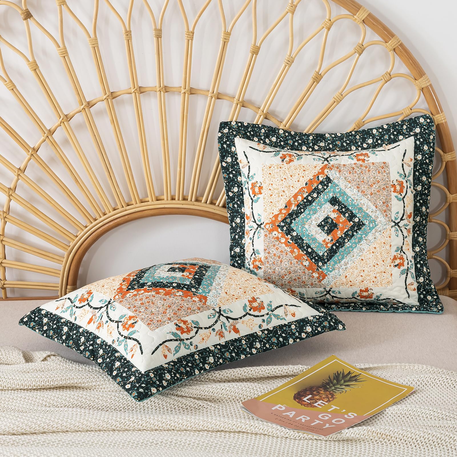 BEDIFANY 2 Pcs Floral Throw Pillow Covers with Cotton Filling, Decorative Neutral Accent Farmhouse Cushion Covers Pillowcase for Couch Sofa Bedroom