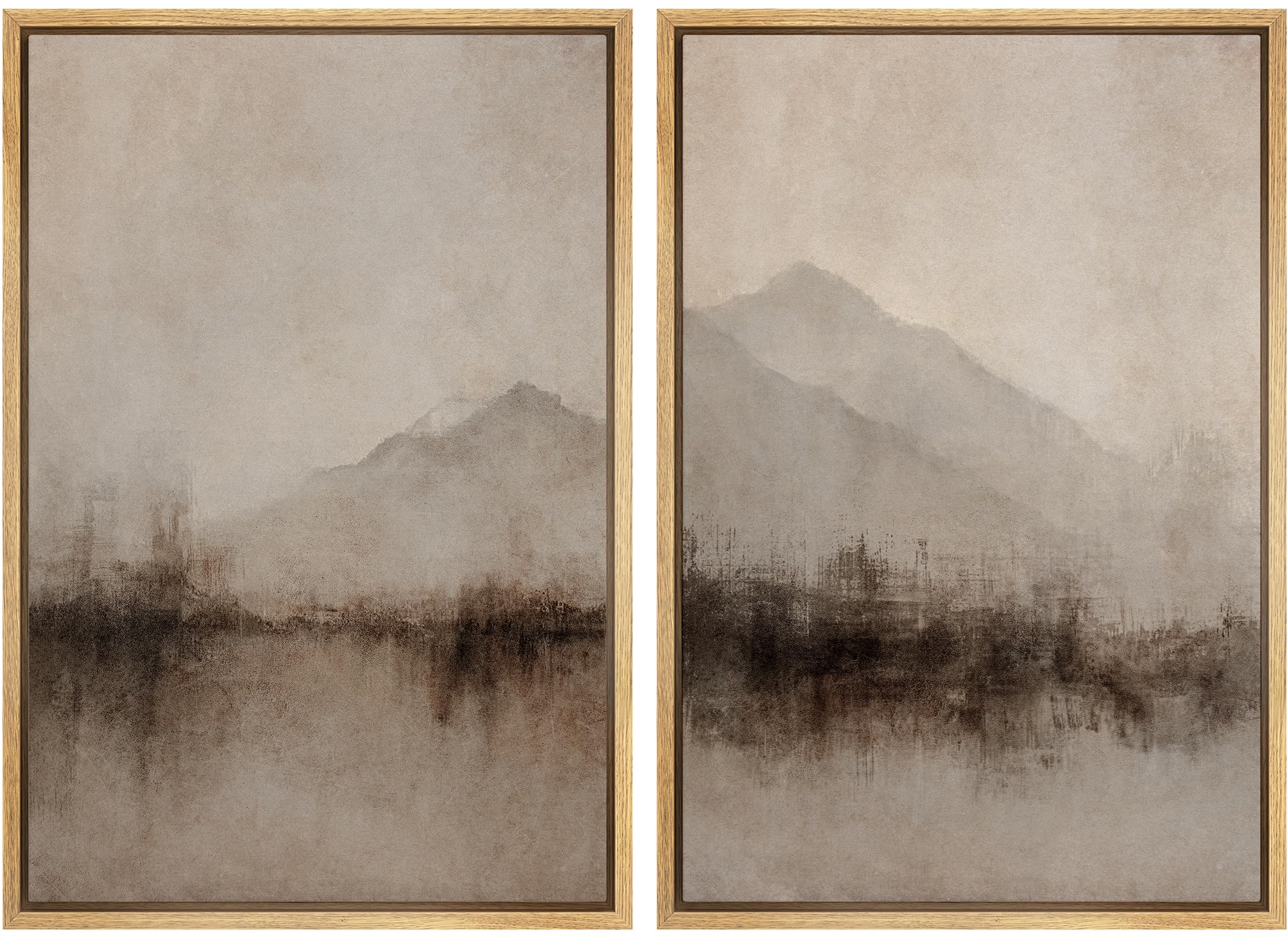 MUDECOR Framed Canvas Print Wall Art Set Abstract Mountain Landscape Soft Earth Tones Illustrations Modern Art Decorative Calm/Zen for Living Room, Bedroom, Office - 24"x36"x2 Natural