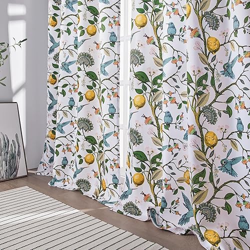 Miniatura 8 de Topfinel Cortinas de ventana personalizadas de 90 pulgadas de largo, diseño único de chinoiserie safari floral colibrí, planta de colibrí, patrón de