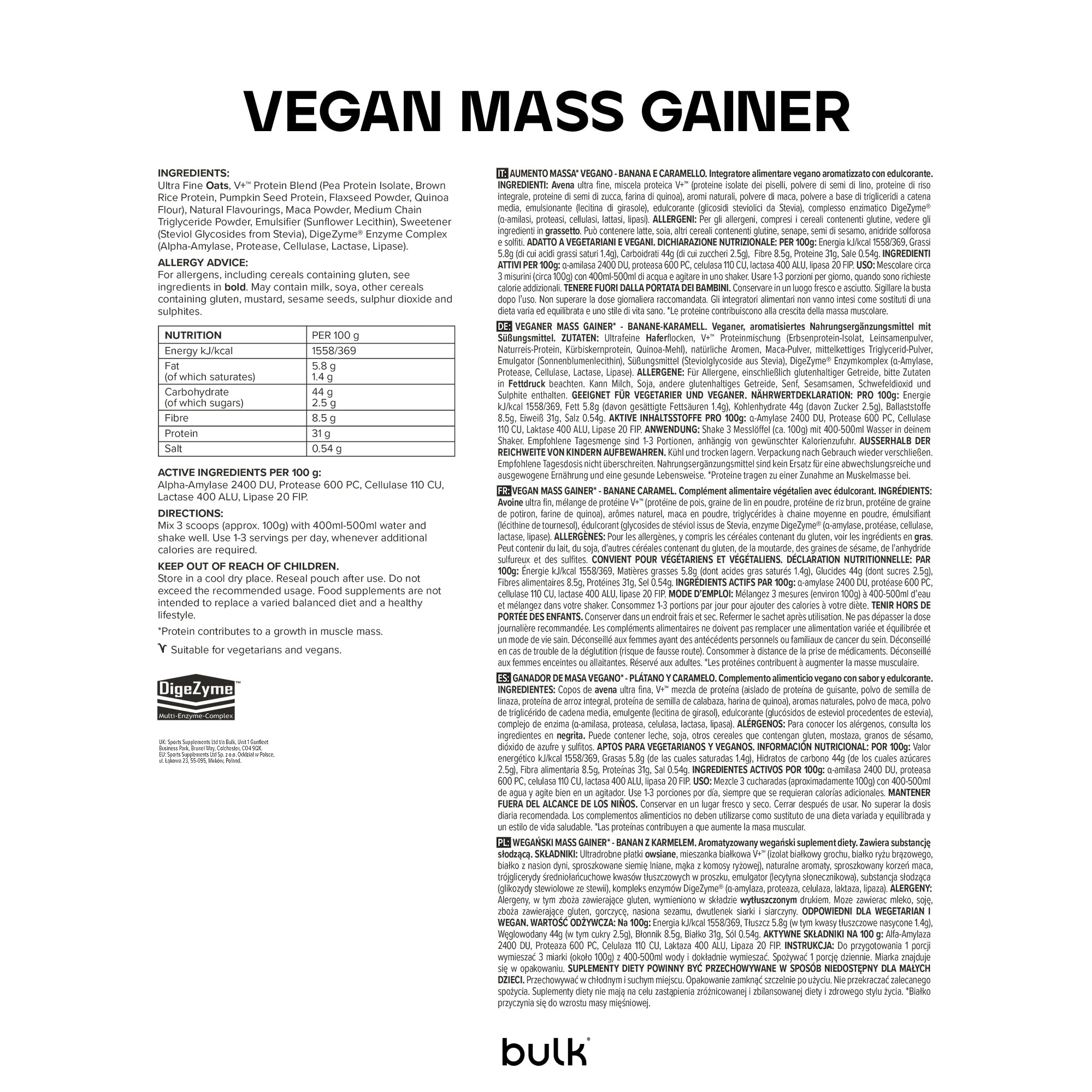 Bulk Ganador de masa vegano, Plátano y Caramelo, 2.5kg
