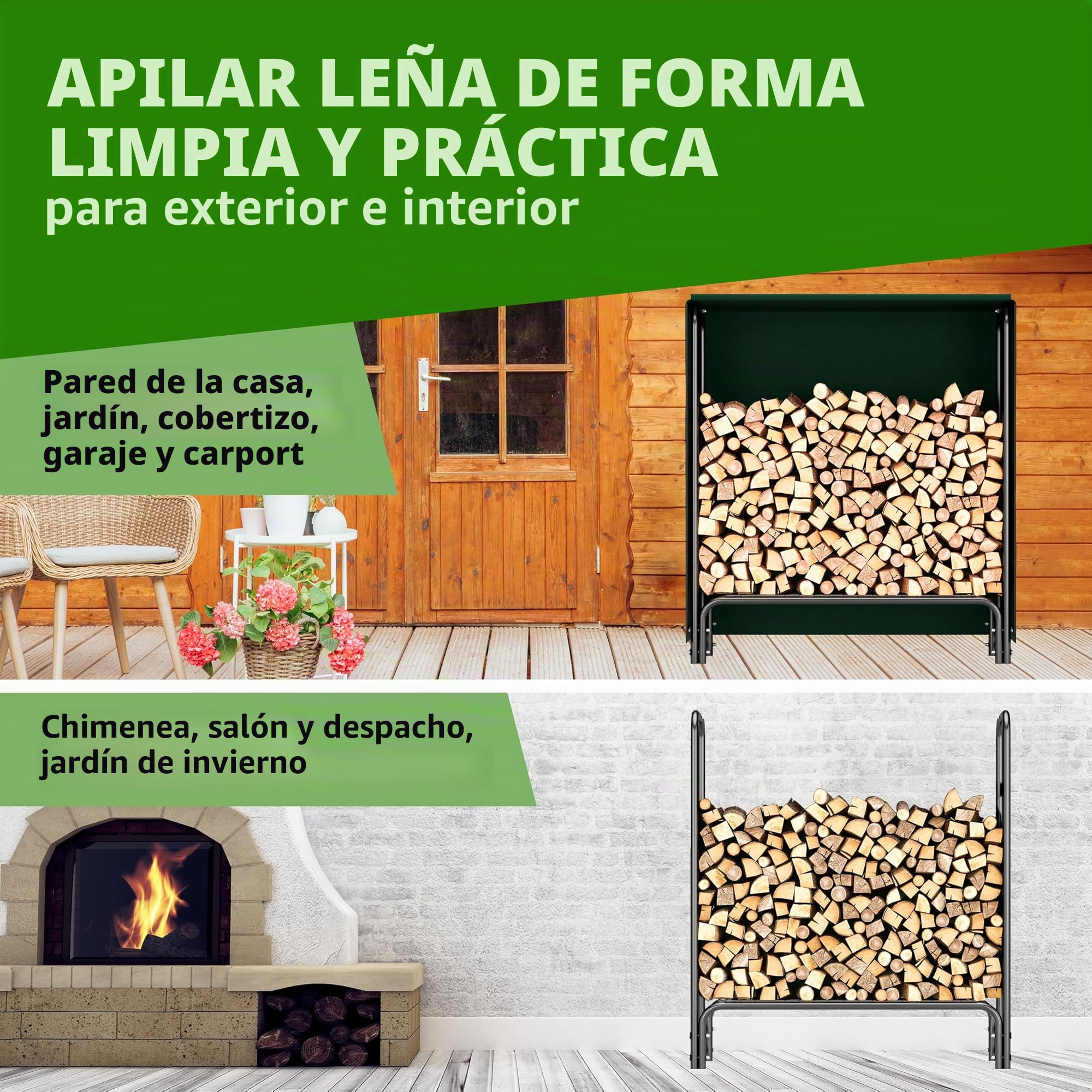 TTL Commerce Garden Estantería para leña S 100 x 36 x 116 cm negro con cubierta, para interior y exterior, hasta 200 kg, lona de protección resistente a la intemperie, marco tubular de metal de acero
