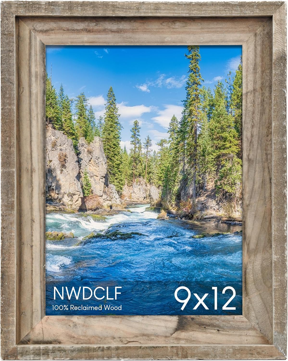 Rustic 9x12 Picture Frame, Reclaimed Barnwood Photo Frame with Real Glass, Distressed Natural Wood Frame for Wall Mount, Farmhouse Country Home Office Cabin Décor