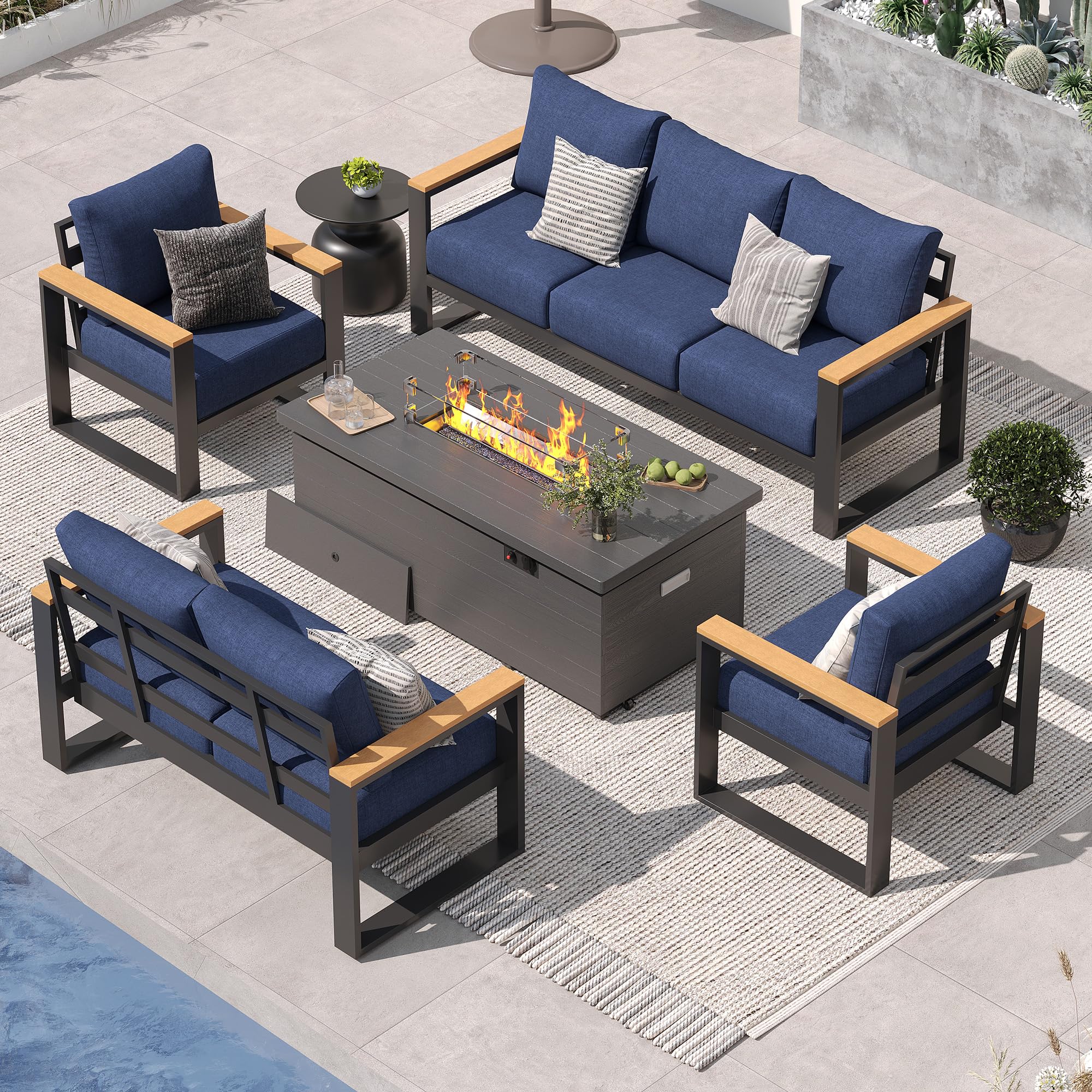 Sundale Outdoor Aluminum Patio Furniture Set with Fire Pit Table