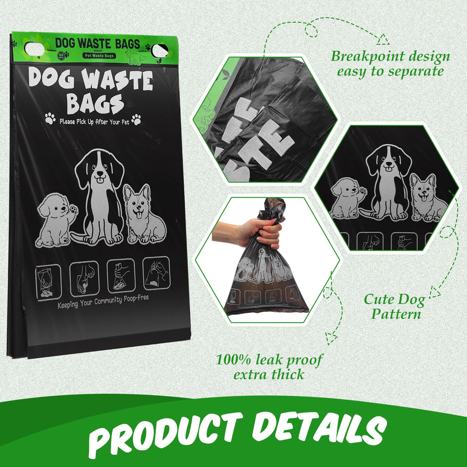 Ireer 40 Stück 4000 Stück Kotbeutel Bulk Cute Dog Pet Kotbeutel Bulk Poop Auslaufsicher Einfacher Einzelzug für Hundekotstation Fit Hang Loch Spender Haustier Zuhause Outdoor