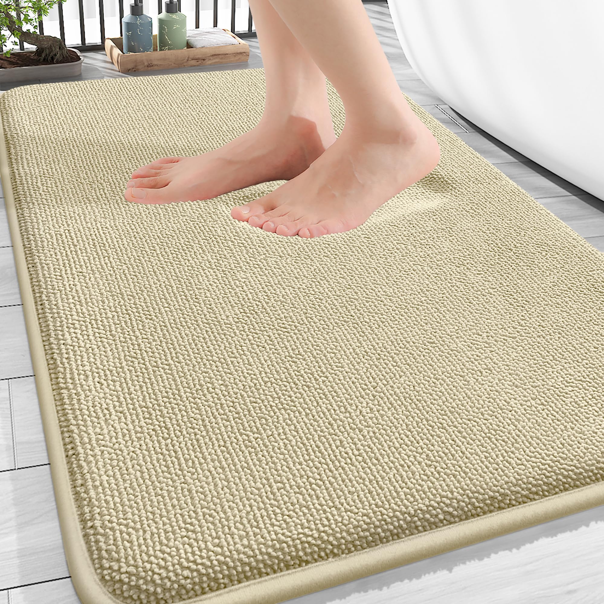 OLANLY Thick Memory Foam Bathroom Rugs 30x20, Soft Absorbent Bath Mat, Sand