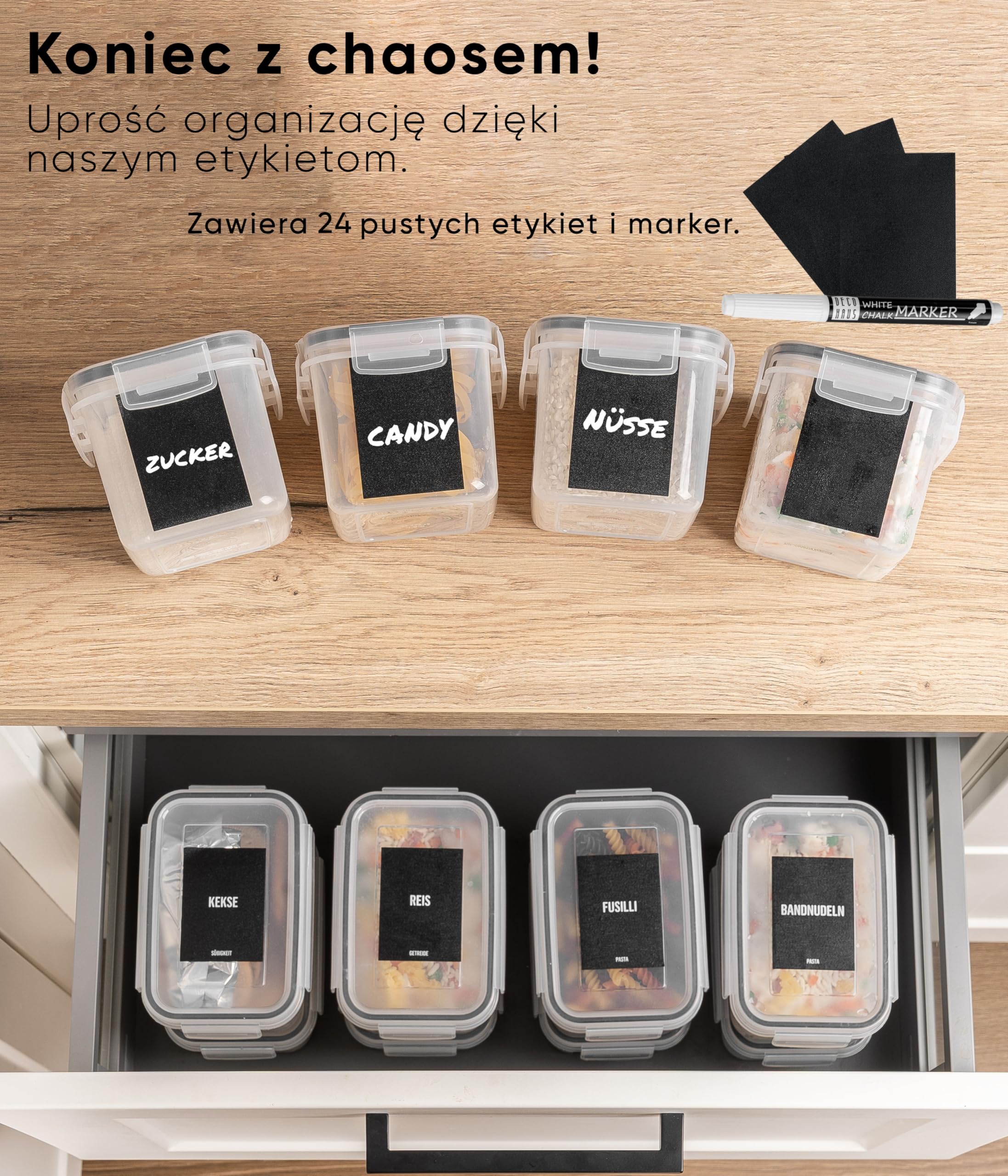 Deco haus® Plastikowe Pojemniki - Hermetyczne Pudełka na Żywność Wielokrotnego Użytku - Bezpieczne Używanie w Mikrofalówce, Zmywarce i Zamrażarce - Bez BPA - Zestaw 24 Szt