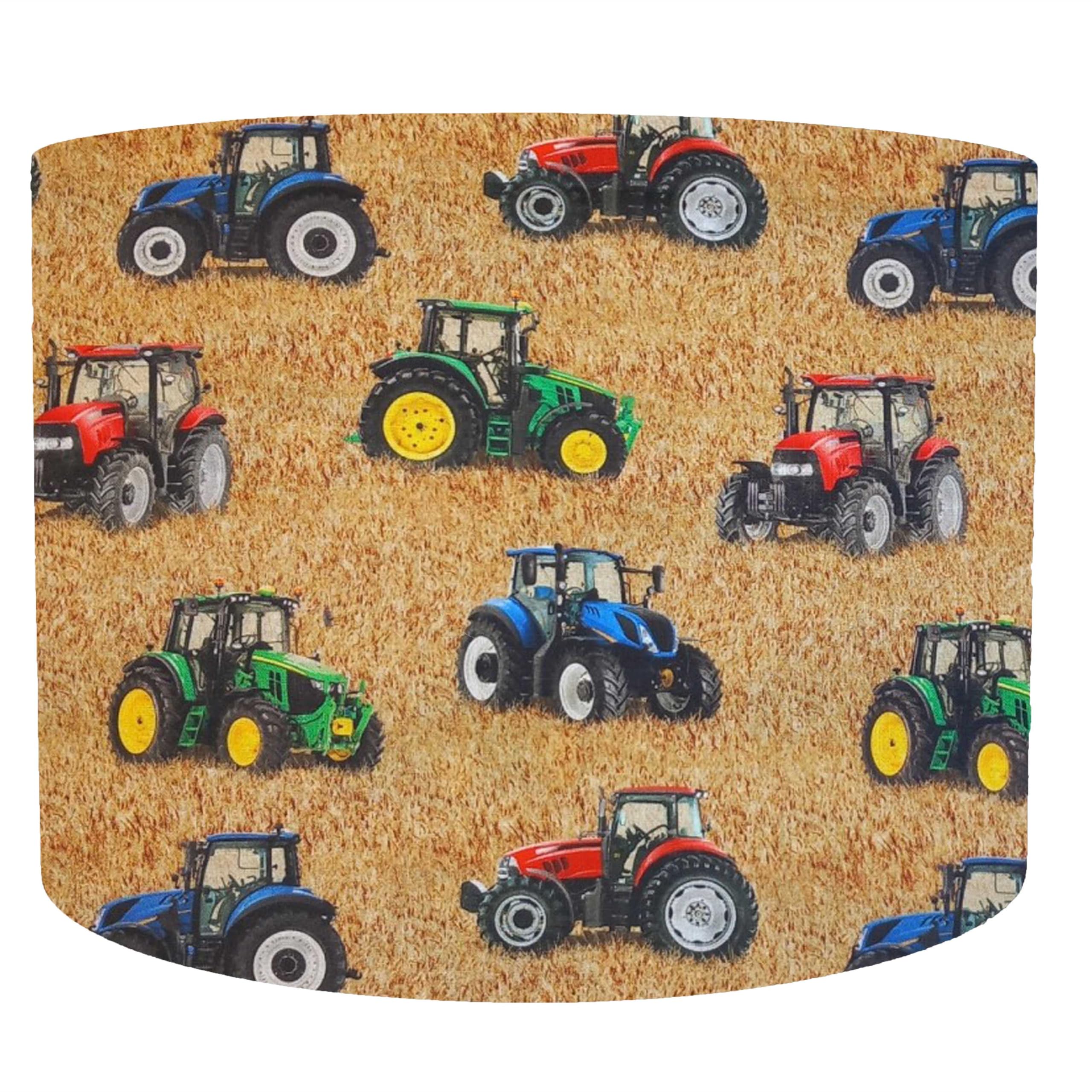 Leo And Cal, Tractor Lampshade Kids Bedroom, Choice of 4 Diameter Sizes, 20cm, 25cm, 30cm, 35cm, Drum Lampshade, Tractor Bedside Lamp Shade, Toddler Boy Room Accessories, Children Light Shades Ceiling