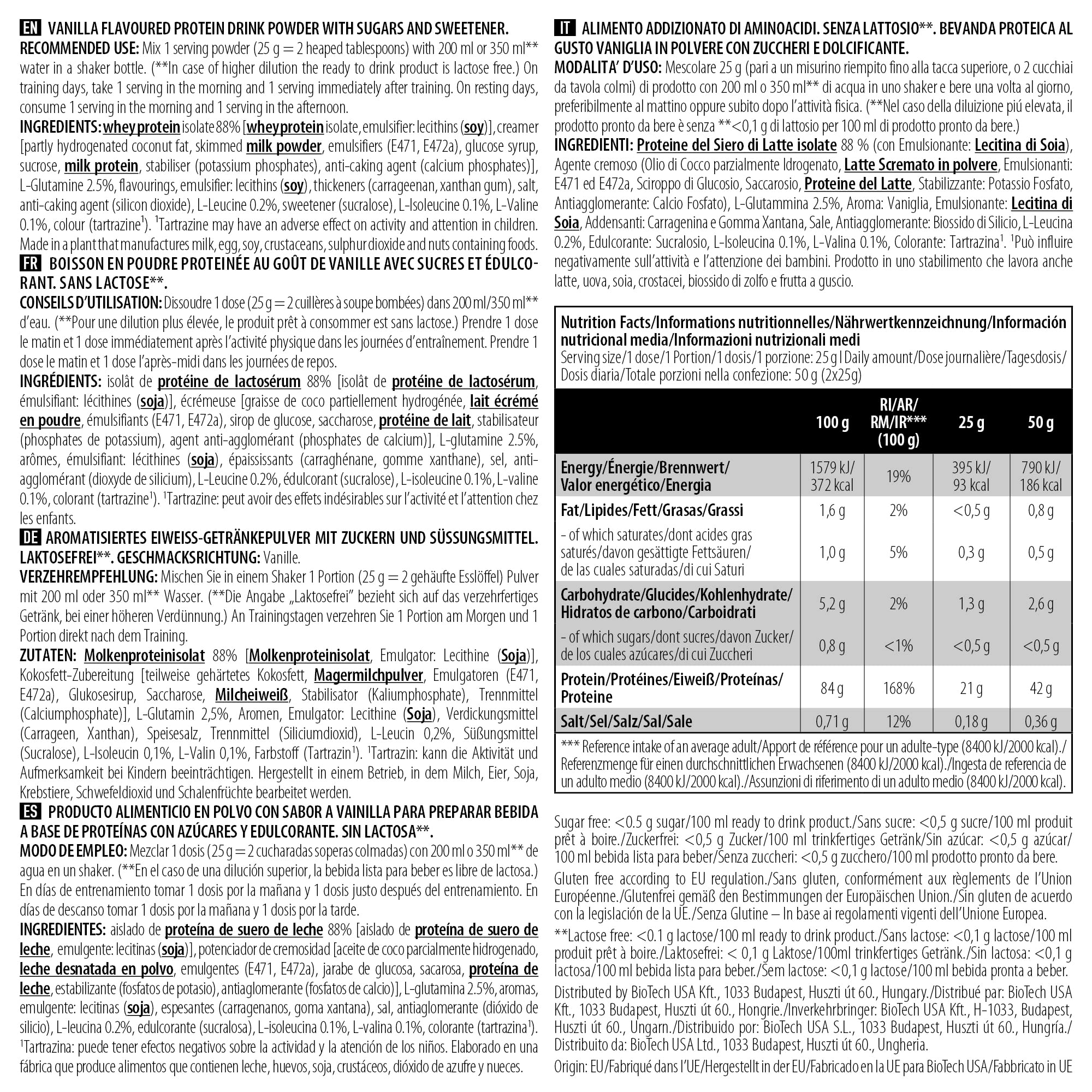 BioTechUSA Iso Whey Zero | Glutine, Senza Zucchero | Lattosio Ridotto | Proteine isolate del siero di latte premium, 1,816 kg, vaniglia