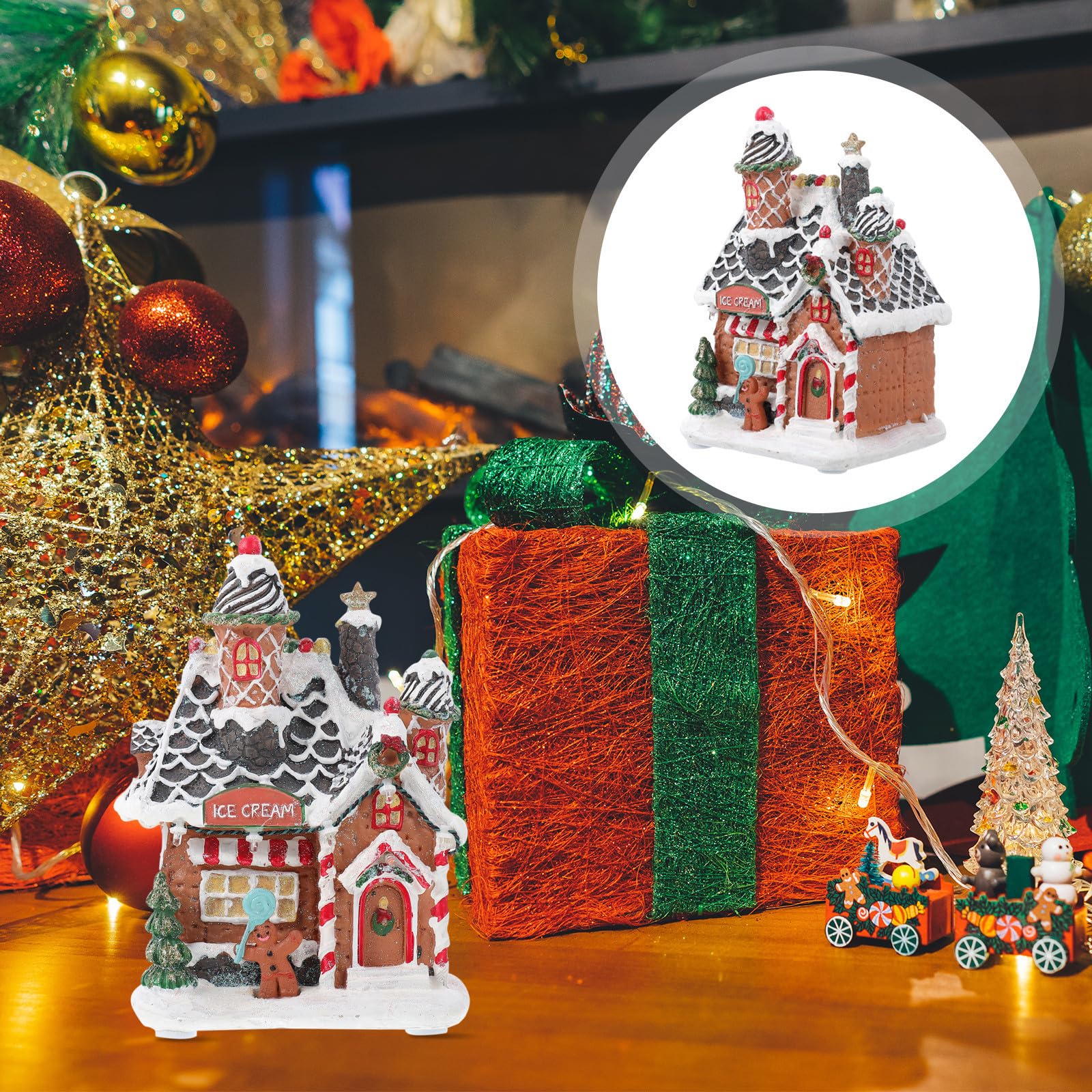INOOMP Casa Luminosa Natalizia in Resina Luci Led, Decorazione da Tavolo per Camera o Ufficio, Design Raffinato e Atmosfera Festiva di Natale