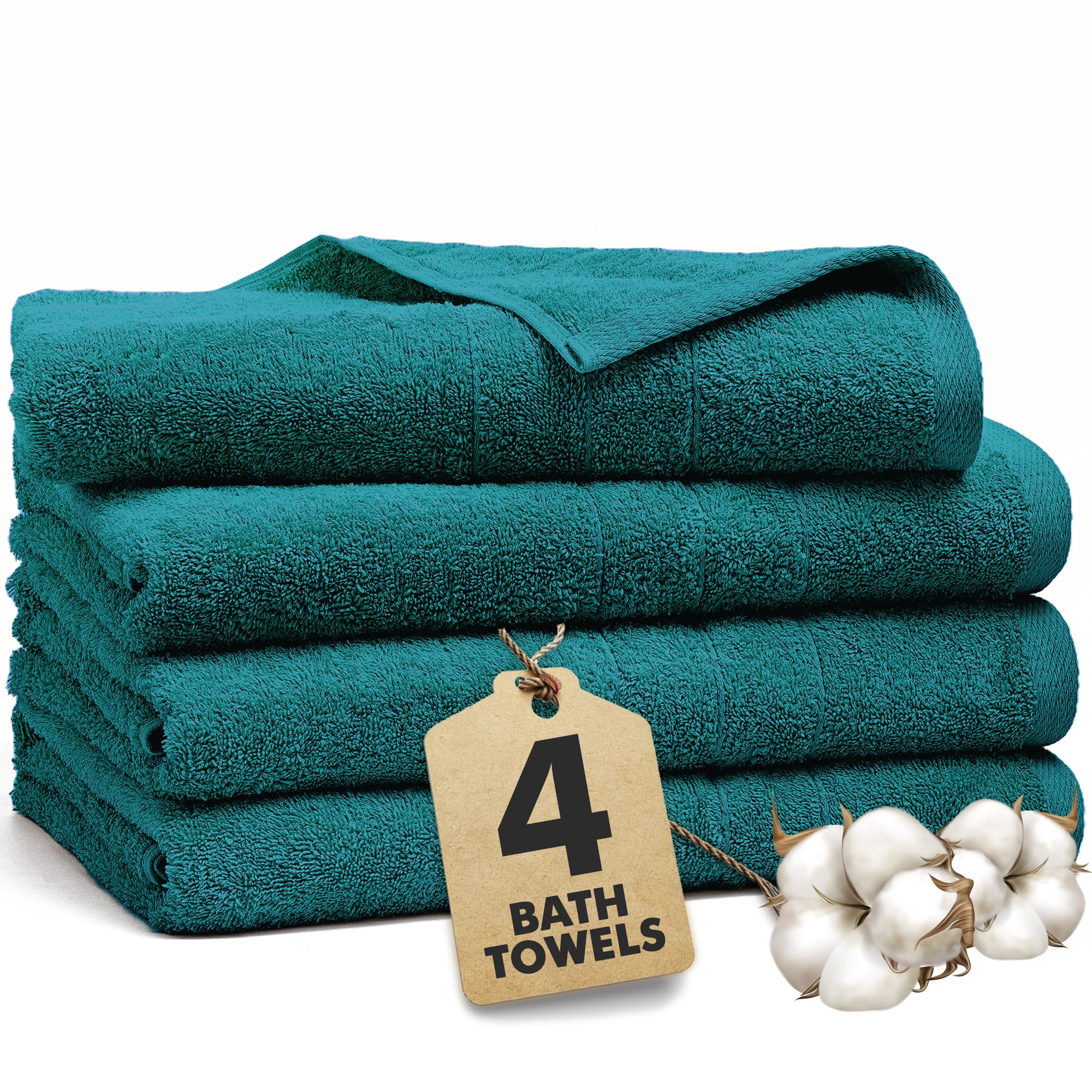 Novo Home Bath Towels Set of 4 – 550 GSM 100% Cotton Teal Extra Large Towels for Bathroom, Spa Use (70x140 cm) – Super Soft and Quick Dry Large Bath Sheets for Adults