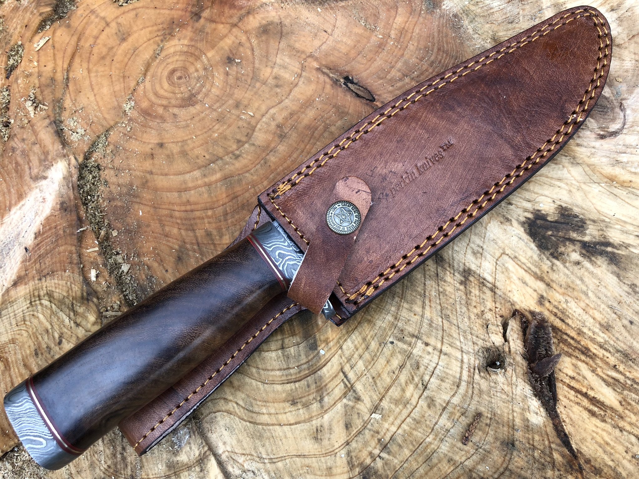 Perkin Knives - Coltello da caccia in acciaio damascato