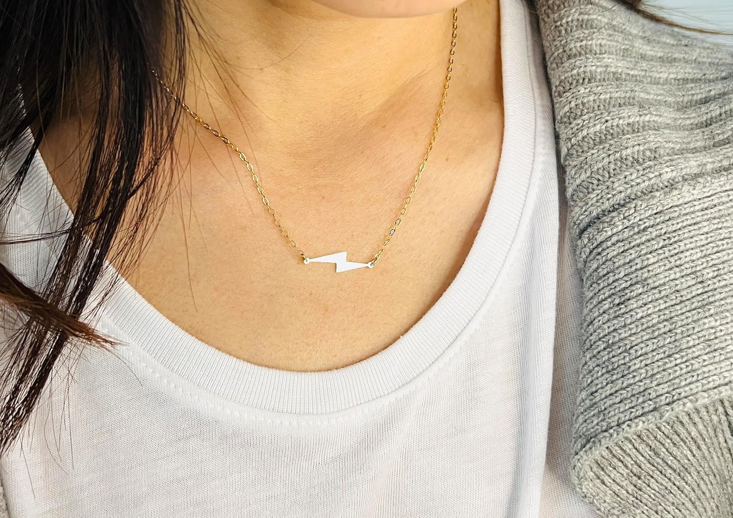 Sideways Dainty Lightning Bolt Necklace – 14k Gold Fill, Rose Gold, or Sterling Silver – Minimalist Lightning Charm Necklace – Gift for Her