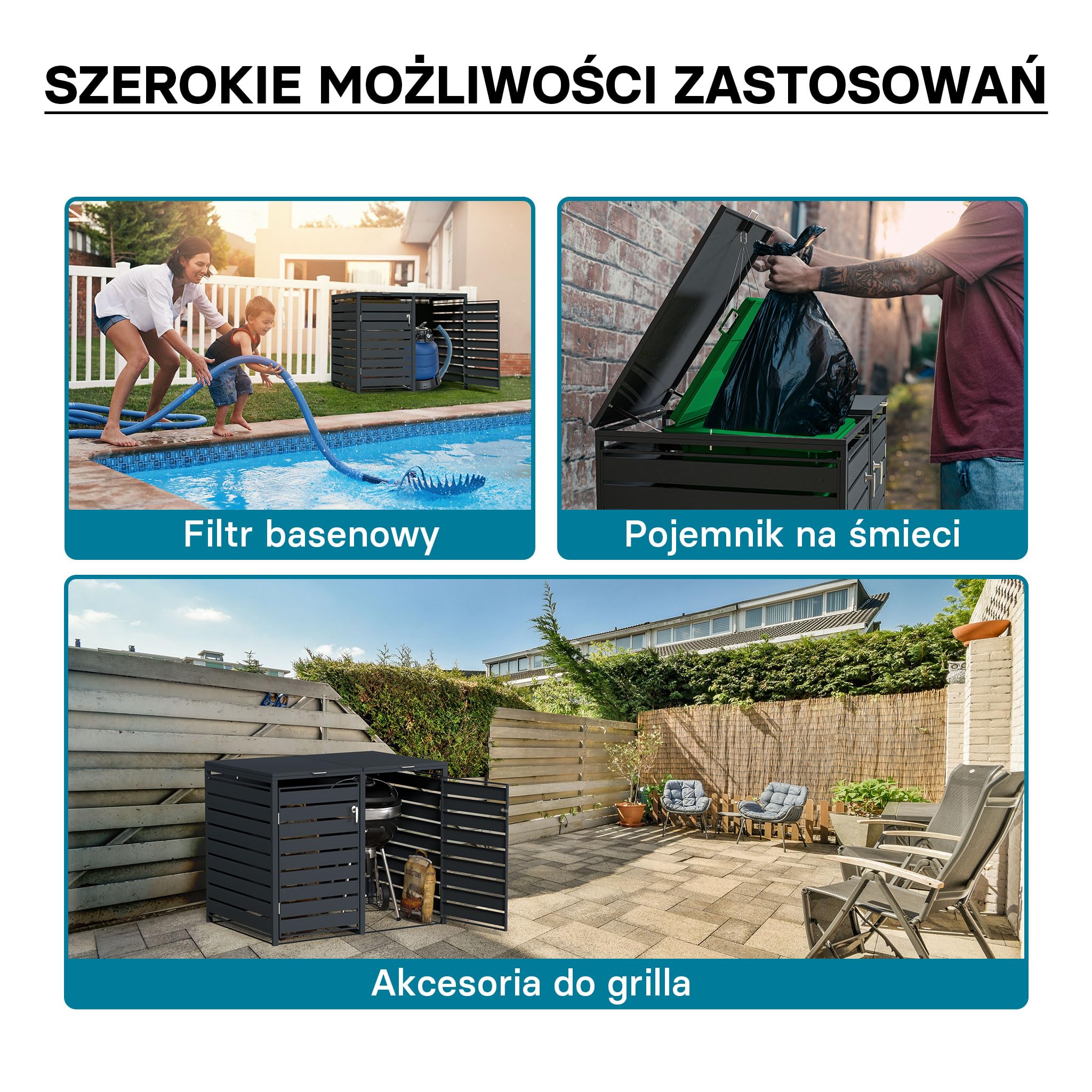 Wiltec Obudowa dla dwóch koszy na śmieci antracytowa zamykana pojemnik pokrywa śmietników z klapą