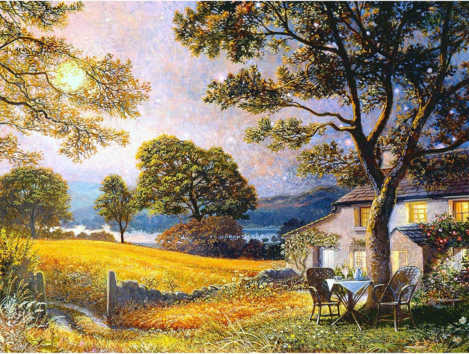 PieceRelax PieceClicks Plastic Jigsaw Puzzle for Adults 1000 Pieces - Stephen Darbishire - Harvest Moon - 25.2 X 18.9 Inches, Most Satisfying Table Games, No Glue Needed [U1134]